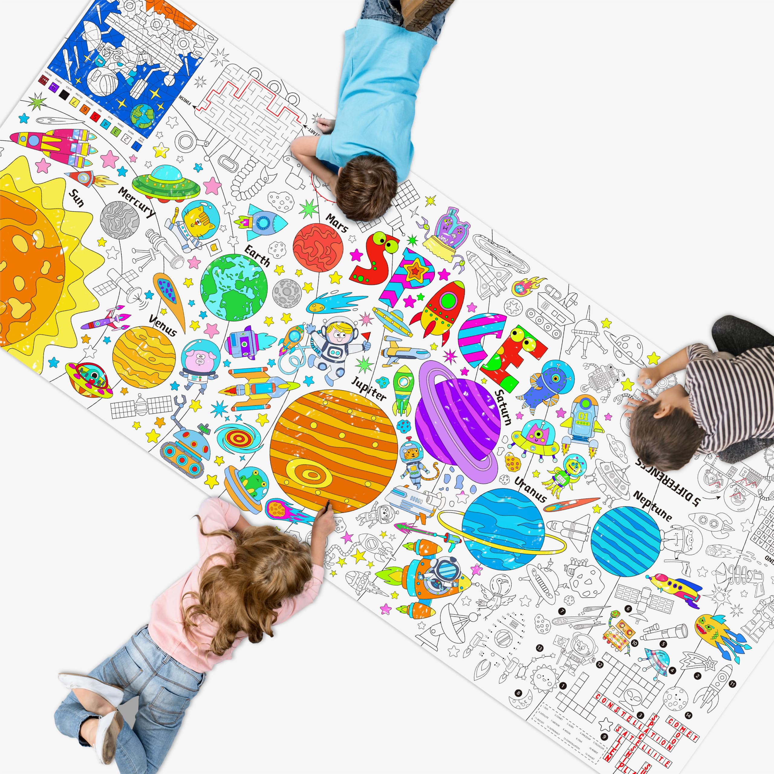 Universe Coloring Poster, Large Coloring Activity Paper 75” x 31” Jumbo Size Space-themed Paper DIY Painting Drawing Banner/Tablecloth for School, Wall Decor