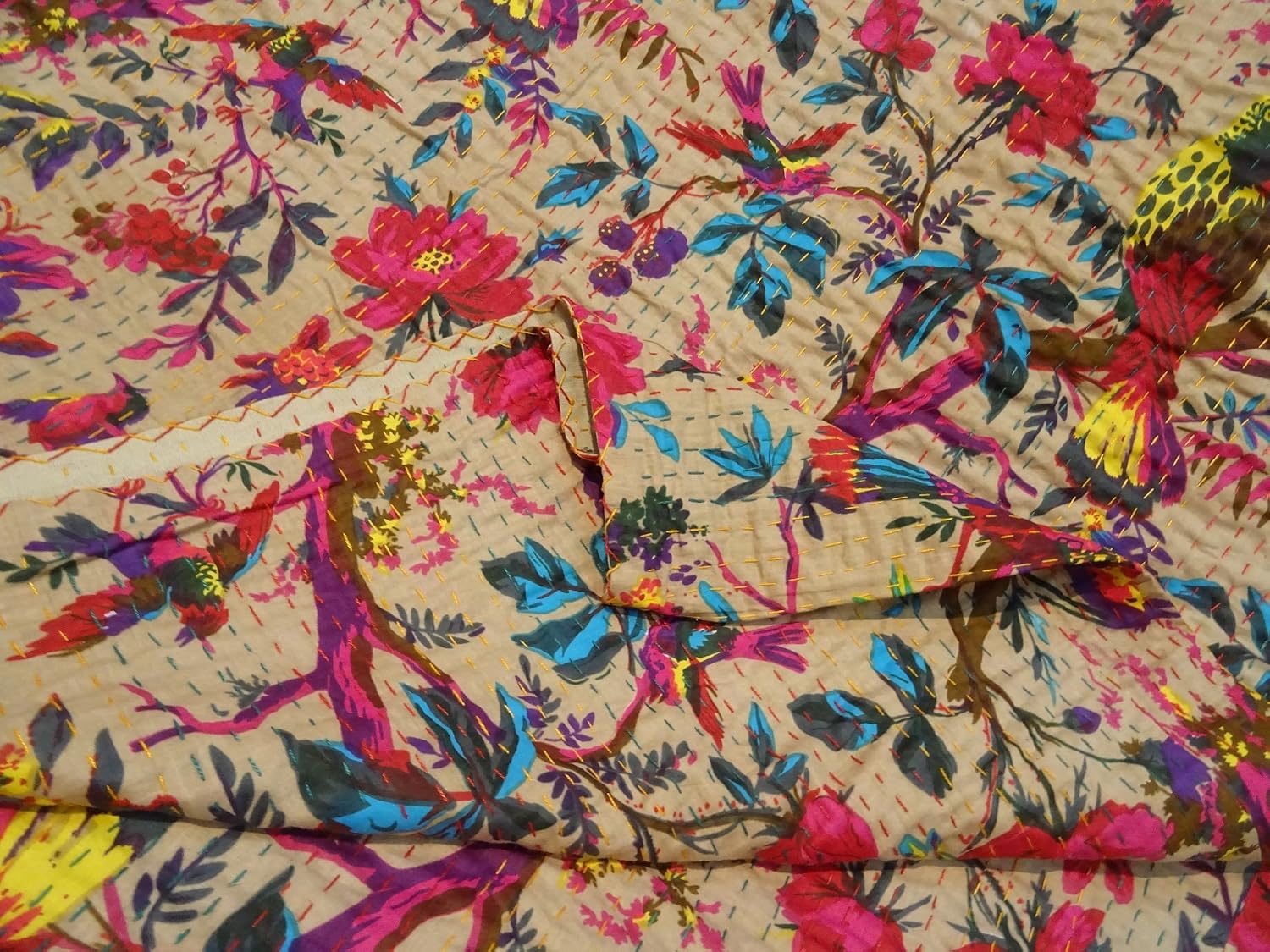 Tribal Asian Textiles Hand Made Sanganeri 100% Cotton Bed Sheet Block Printed Fabric Bed -Cover