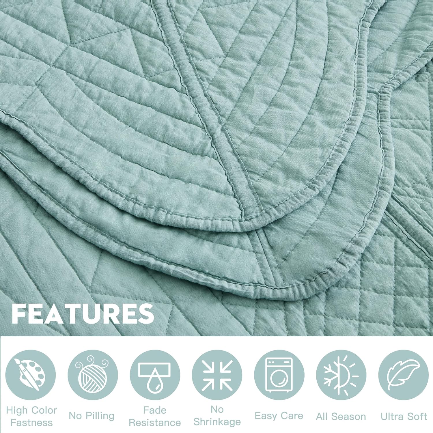 CHIXIN Oversized Cotton Bedspread King Size - Real Stitching - Luxury Quilted Bedding Cover for All Season, Reversible, Ultra Soft, Lightweight, 3 Piece, Seaglass - Image 5