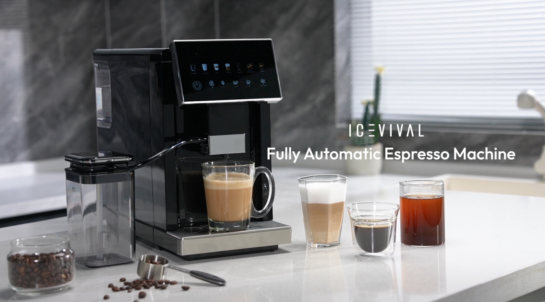 Image of Fully Automatic Coffee Machine, 20 Bar Coffee Maker with Grinder, Automatic Espresso Machine with 15 Grinding Levels, Touch Control for Cappuccino & Latte, Auto Self-Cleaning