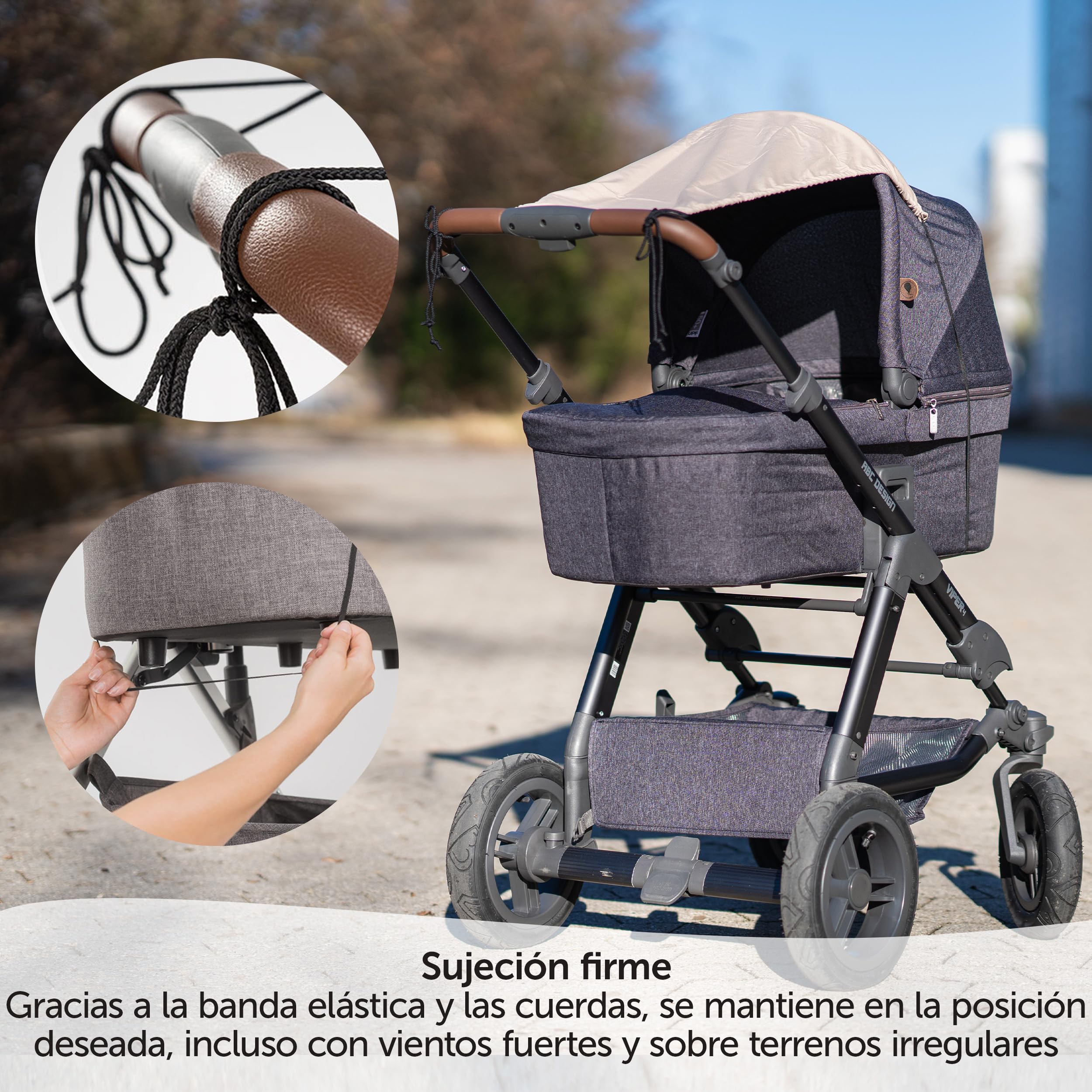 Zamboo Parasol Carrito Bebé Universal con Protección UV 50+ para Silla de Paseo y Capazo - Toldo con Filtro Solar con Recubrimiento Regulable - Capota Protectora - Beige