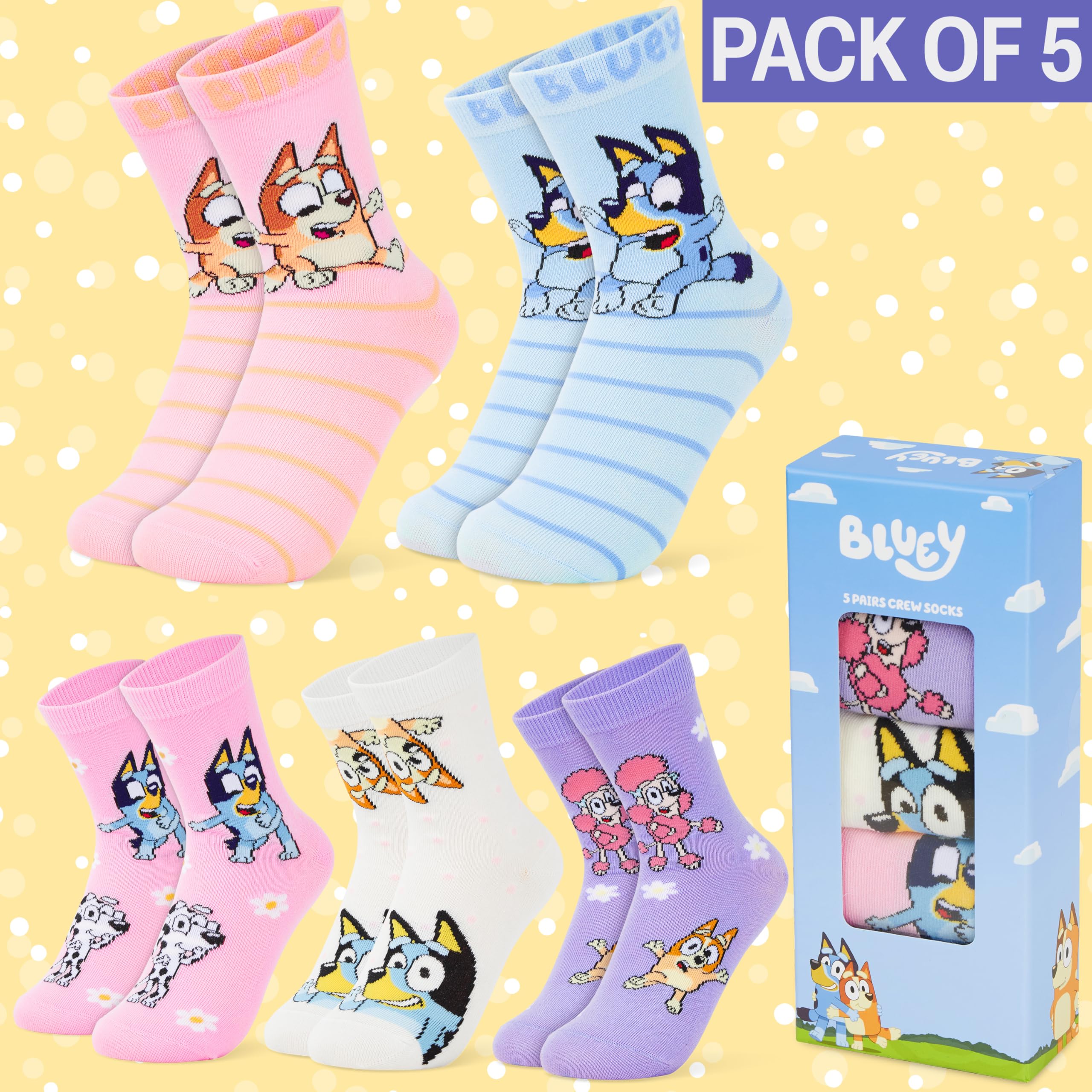Get Trend Bluey Chaussette Fille, Hiver Chaud Pack de 5, Pastel Chaussettes Fantaisies, Douce Tricot, Cosy Idee Cadeau