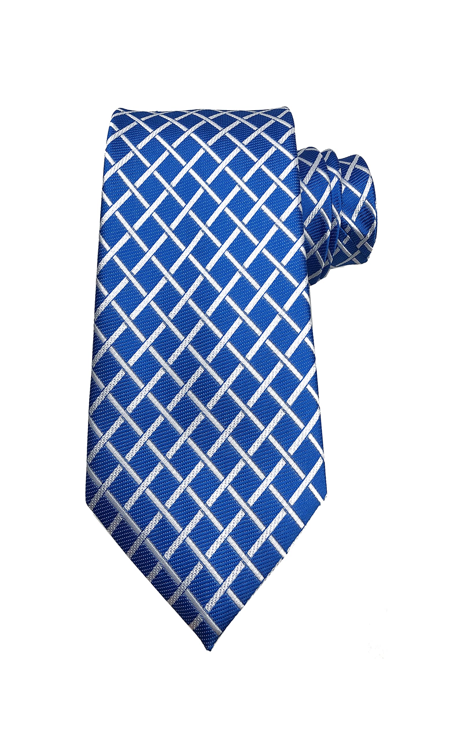 Wehug Men's Classic Tie Silk Woven Blue Plaid Necktie Jacquard Neck Ties For Men EU-LD0046