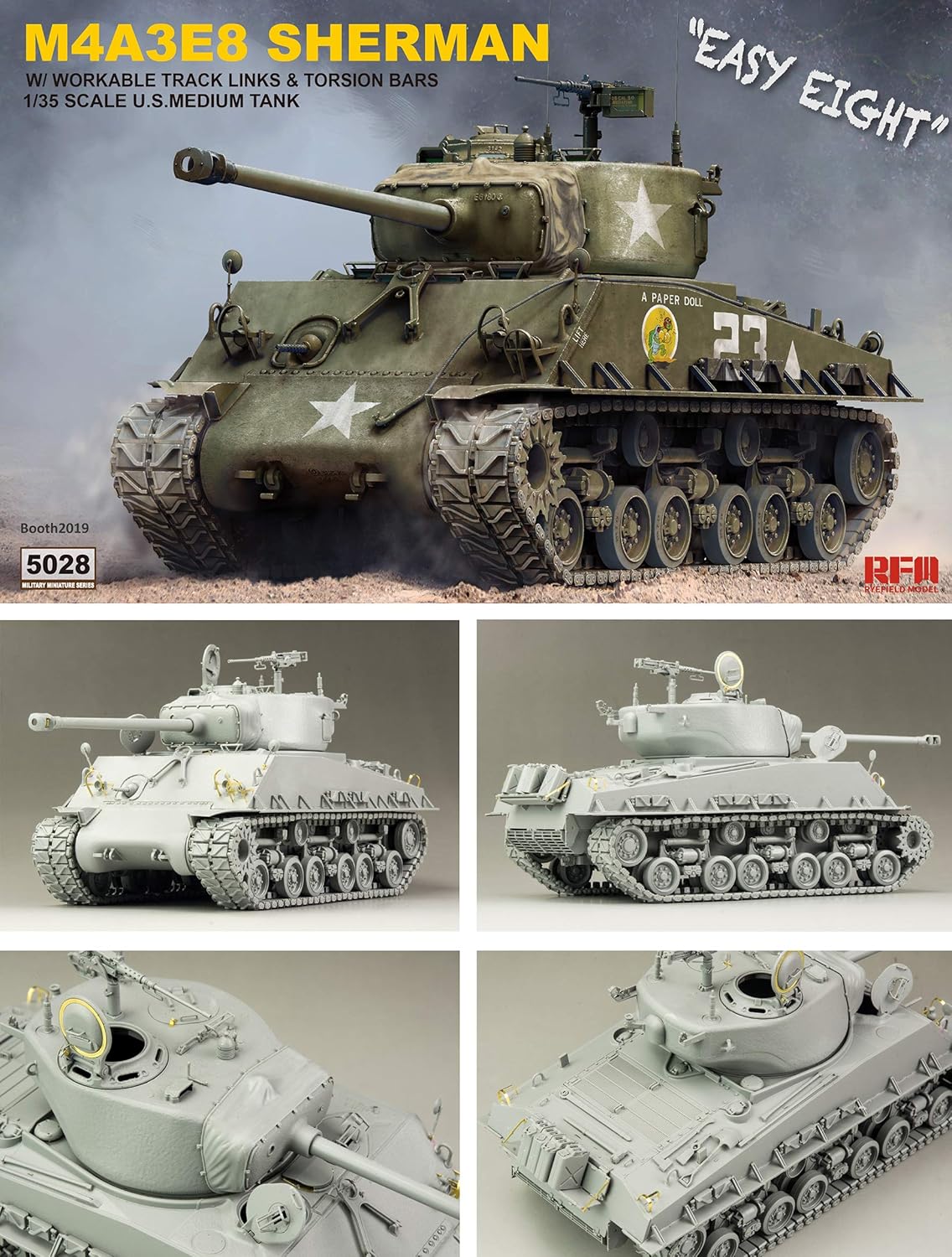 RFMRM5028 1:35 Rye Field Model M4A3E8 Sherman Easy Eight with Workable Track Links & Torsion Bars [Model Building KIT]