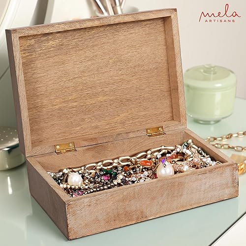 Miniatura 6 de Caja de madera tallada de mango festoneado con tapa, caja mediana quemadablanca extra grande, caja decorativa hecha a mano con tapa para uso como