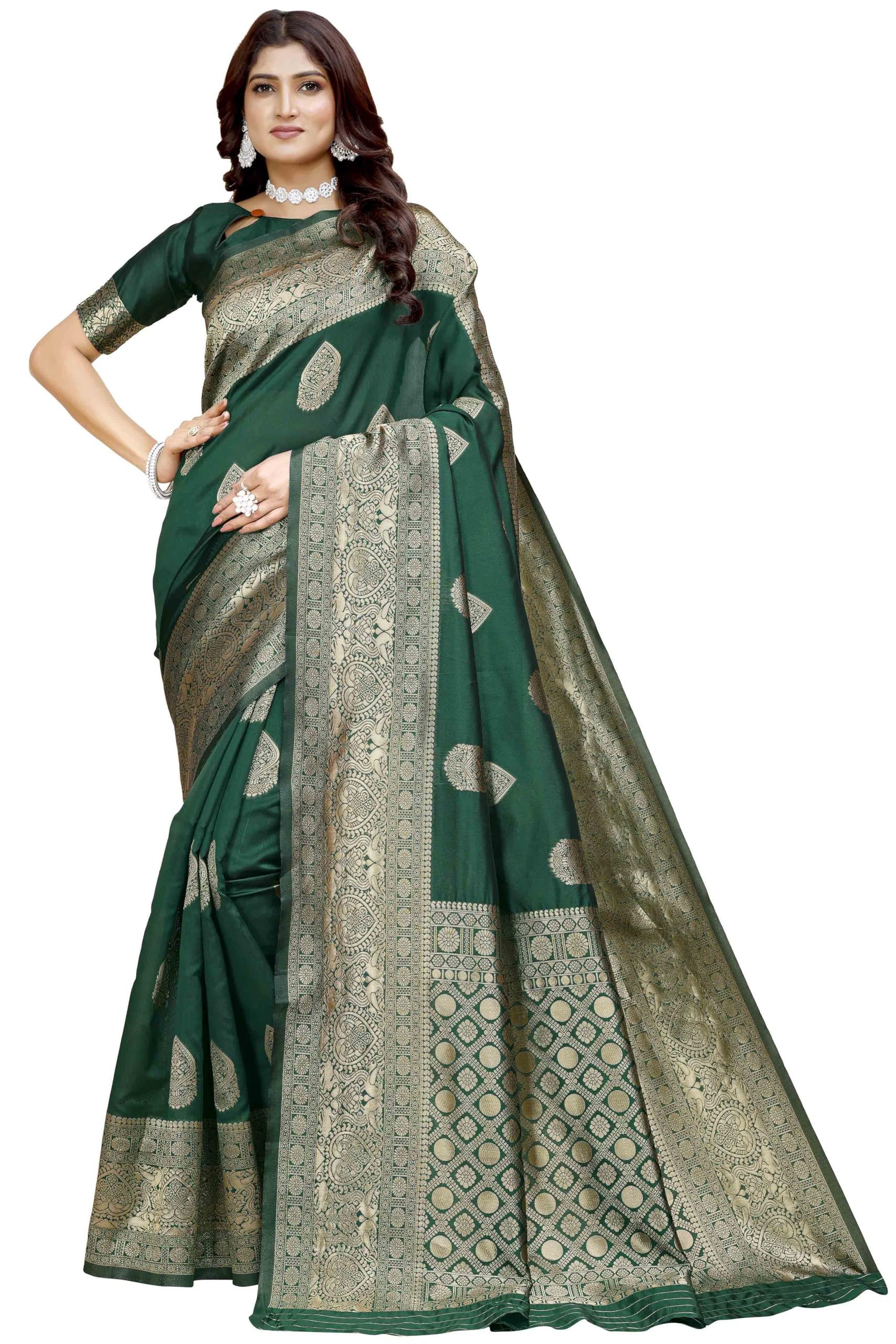 Shasmi Women's Banarasi Saree Pure Kanjivaram Silk Saree Soft New Ladies 2025 Design Wear Pattu Sarees Latest Party Sari Collections With Blouse Piece For Wedding Sadi (Pari-209) (Green)