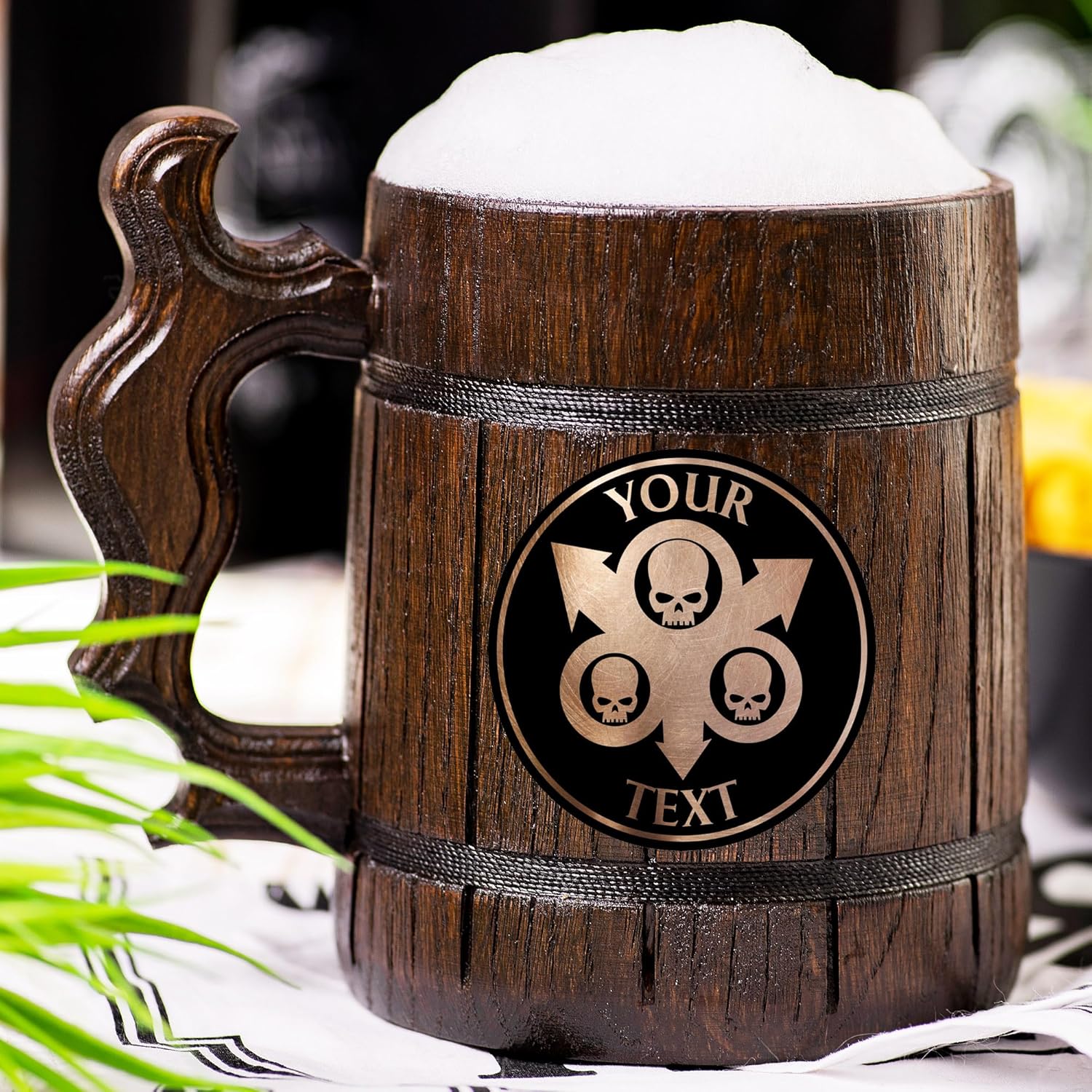 Death Guard Wooden Beer Mug, 40k Engraved Beer Stein, Personalized Beer Gift for Gamer, Handmade Wooden Tankard