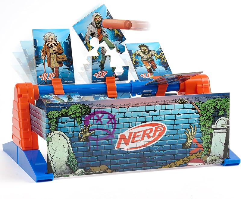 Juego de objetivo electrónico Nerf Zombie Spin Strike: juego de lanzamiento de dardos giratorio con objetivos divididos, 3 modos y juego multijugador