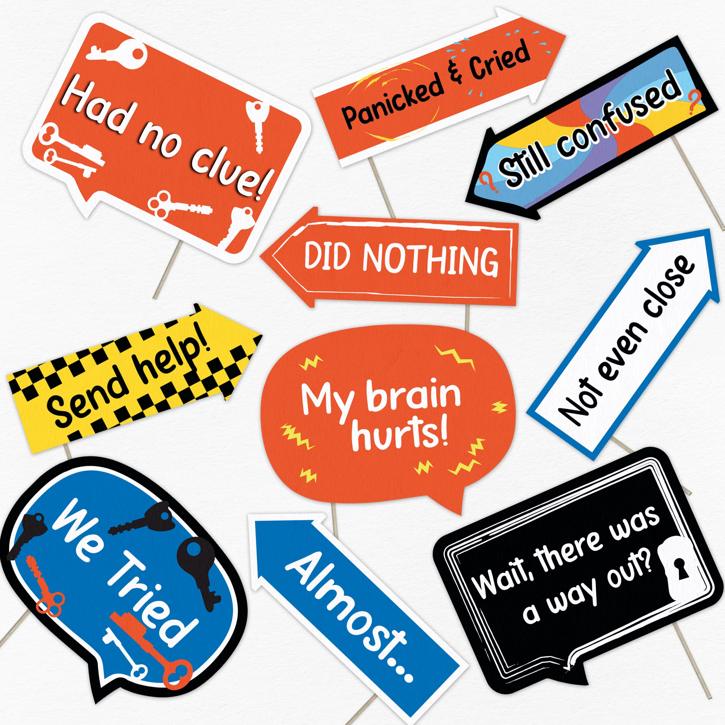 Escape Room Photo Booth Props Set – We Almost Escaped Party Decorations for Puzzle Nights, Team Events, and Game Challenges (10)