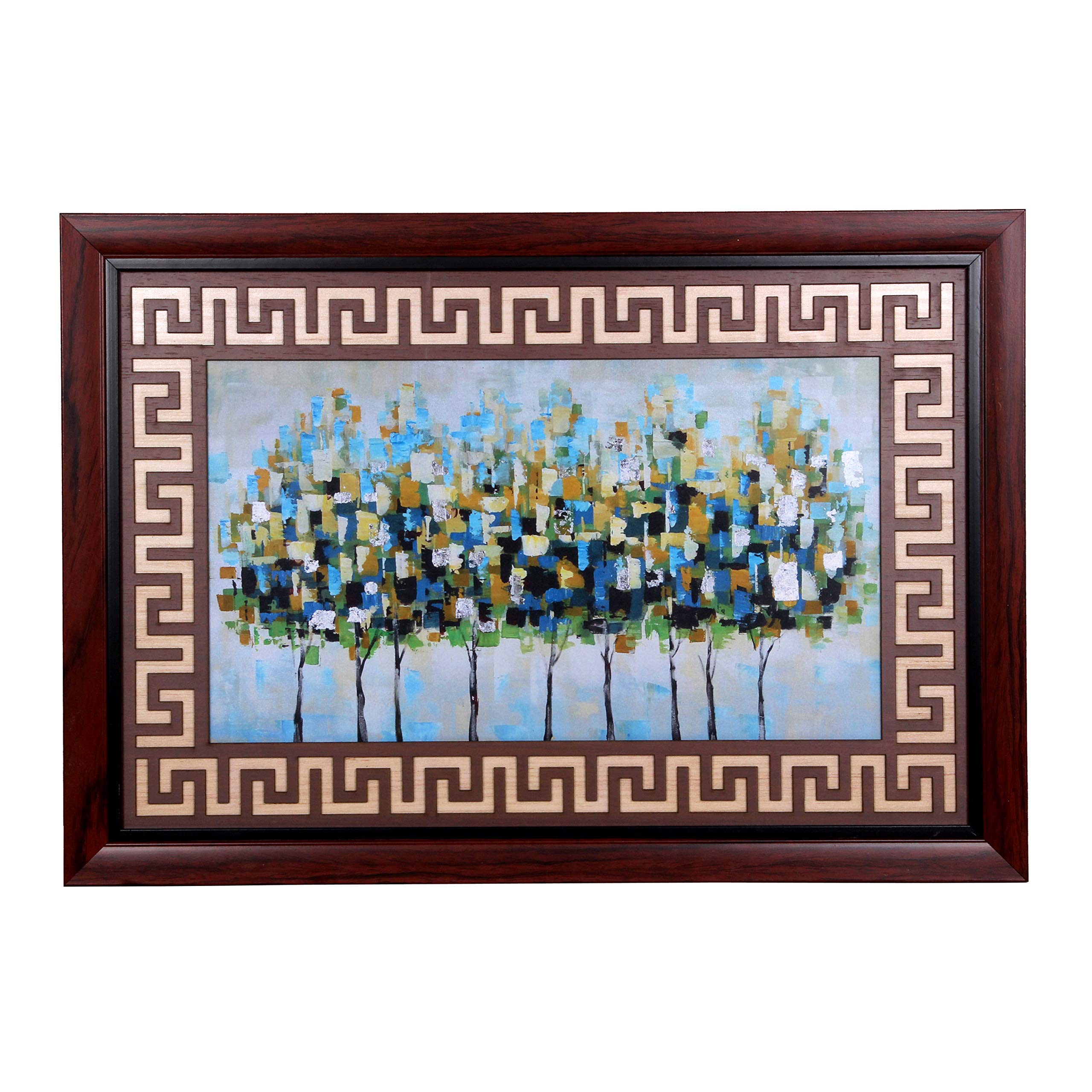 Masstone Modern Art Tree Frame with Laser Cut Decorative Wooden Boarder UV Digital Re-Print Painting (20x14 inch)