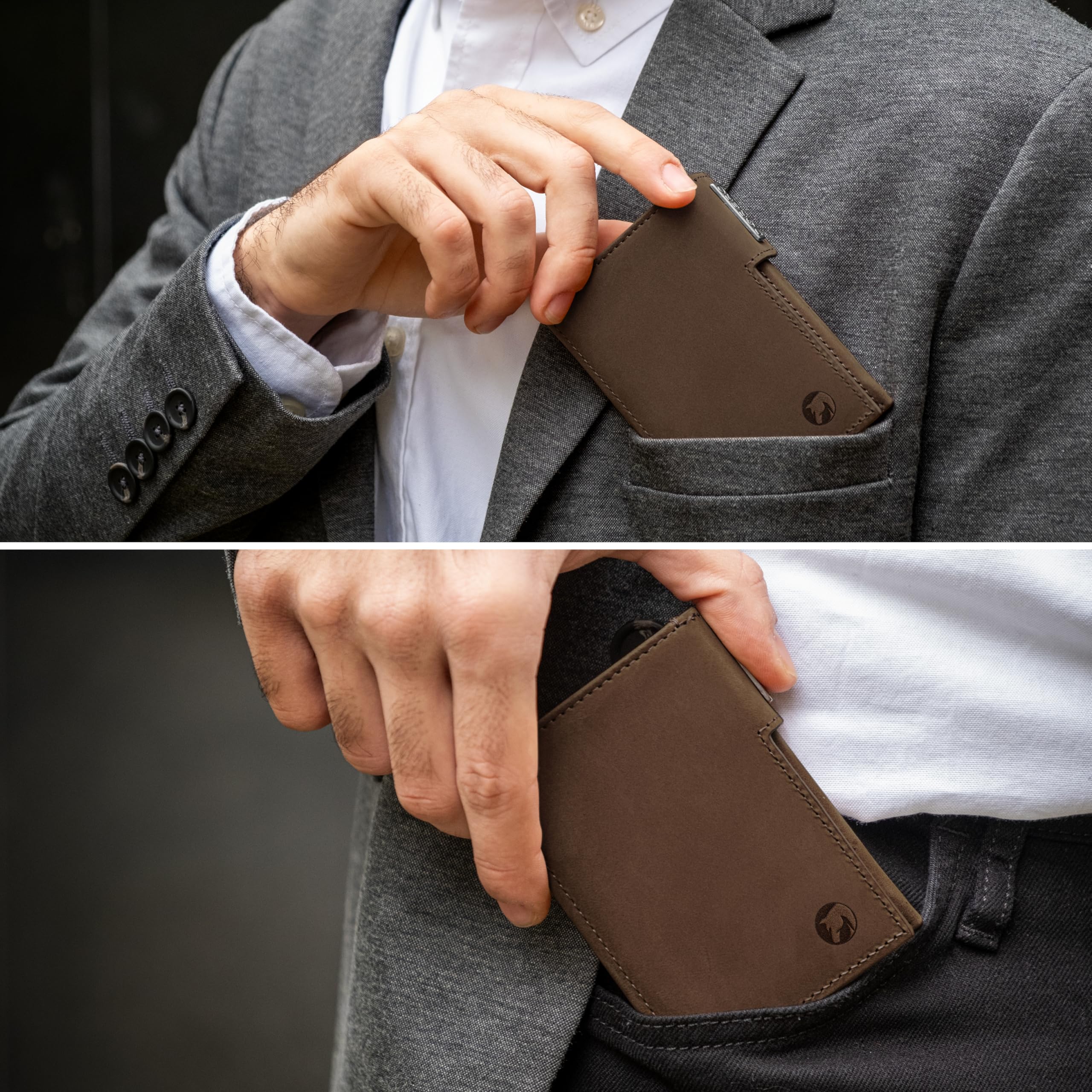 Slim Wallet - Mini Geldbörse Herren & Damen klein - RFID Schutz - Herren Geldbeutel mit Münzfach Portemonnaie - Kreditkartenetui für bis zu 11 Karten (Vintage Braun)