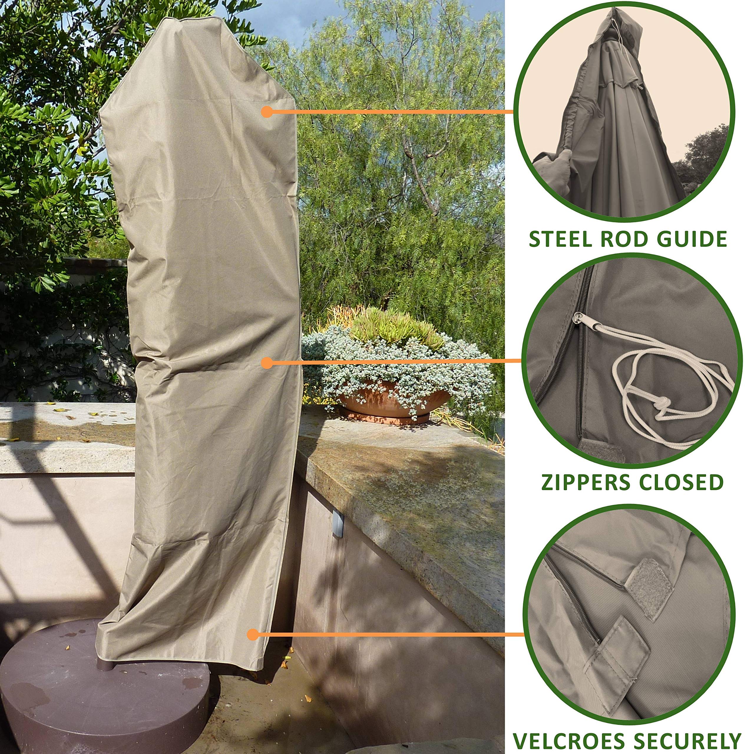 Premium Tight Weave Outdoor Patio Umbrella Cover - Heavy Duty Weatherproof Fabric - Easy on Universal Off-Center Cantilevers- Taupe…