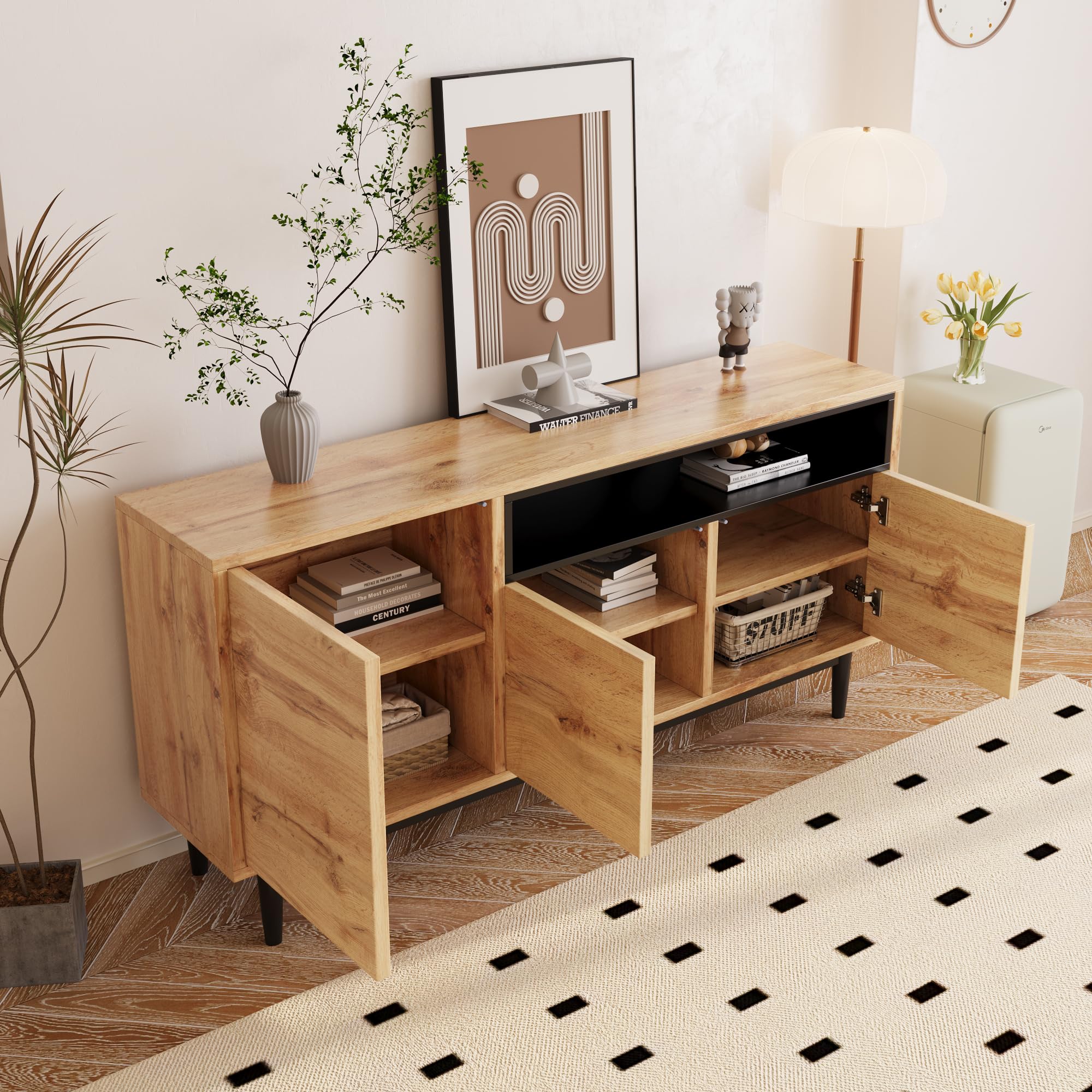 Credenza Alta Moderna Con Vetrina, Effetto Legno Con 2 Ante In Vetro 2 Ante In Legno 80l X 34p X 171a Cm 87254744