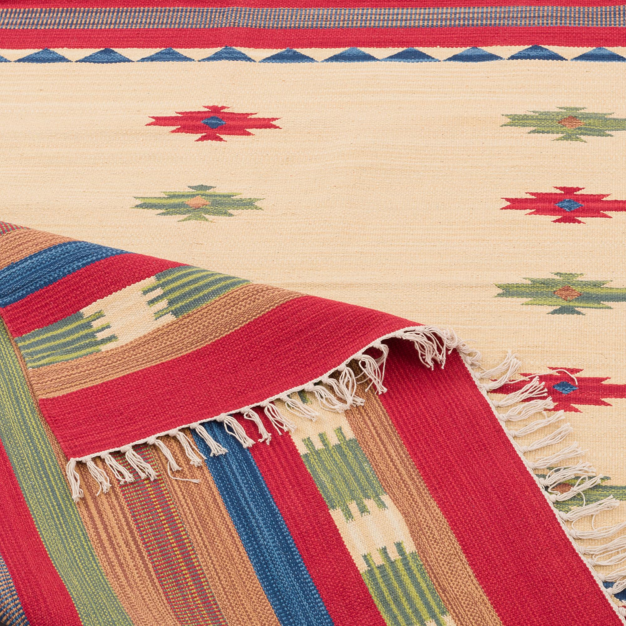 Pergamon Kelim Lina - Tappeto in Cotone Naturale - Tendenza Rosso - 7 Dimensioni