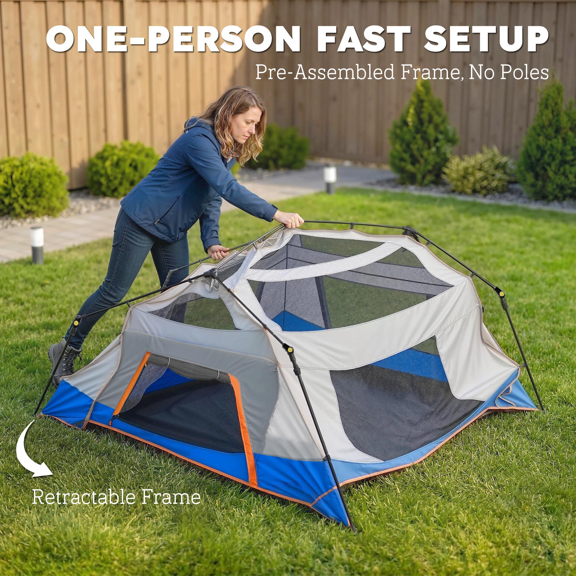 Outsunny Tente de camping pour 4 à 6 personnes, tente tunnel étanche 3000 mm avec couvercle supérieur amovible, protection UV30+ abri familial avec sac de transport
