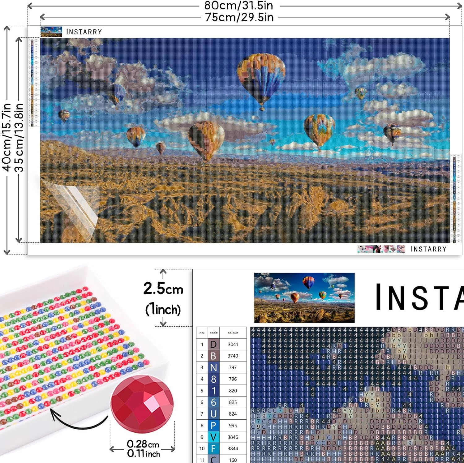 Instarry 5D DIY Diamond Painting Kits for Adults Full Drill Hot Air Balloon Sky Crystal Embroidery Home Decor Living Room Art Set 31.5x15.7 inch