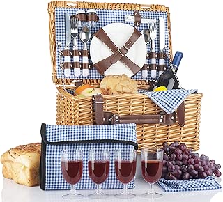 Picnic Basket for 4 Person | Picnic Set | Folding Picnic Blanket | Picnic Table Set | Picnic Plates | Picnic Supplies | Summer Picnic Kit | Picnic Utensils | Picnic Hamper Cutlery Set Flatware Set - coolthings.us