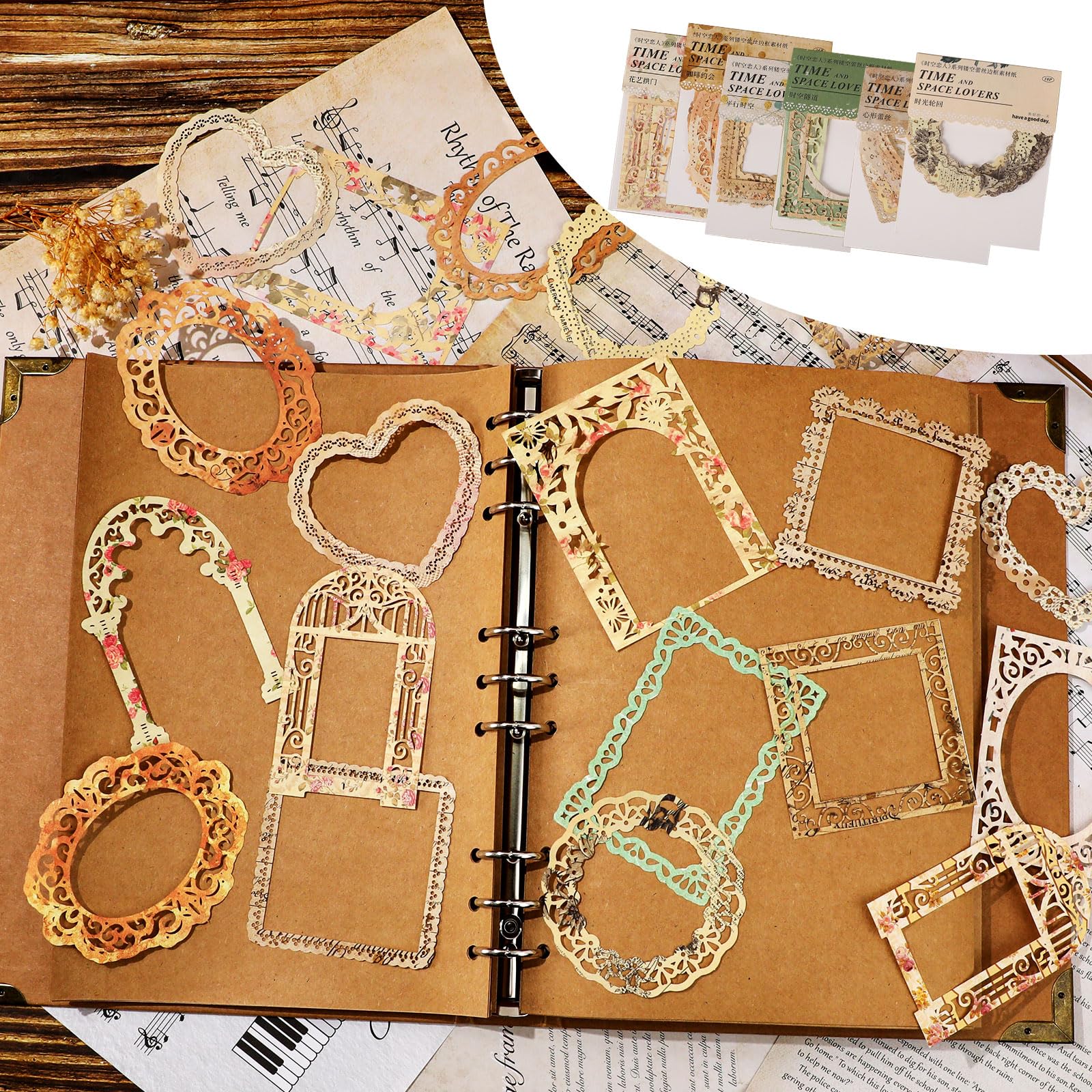 60-Piece Vintage Lace Paper Frames - Embossed Scrapbook Borders For Journaling & Crafts