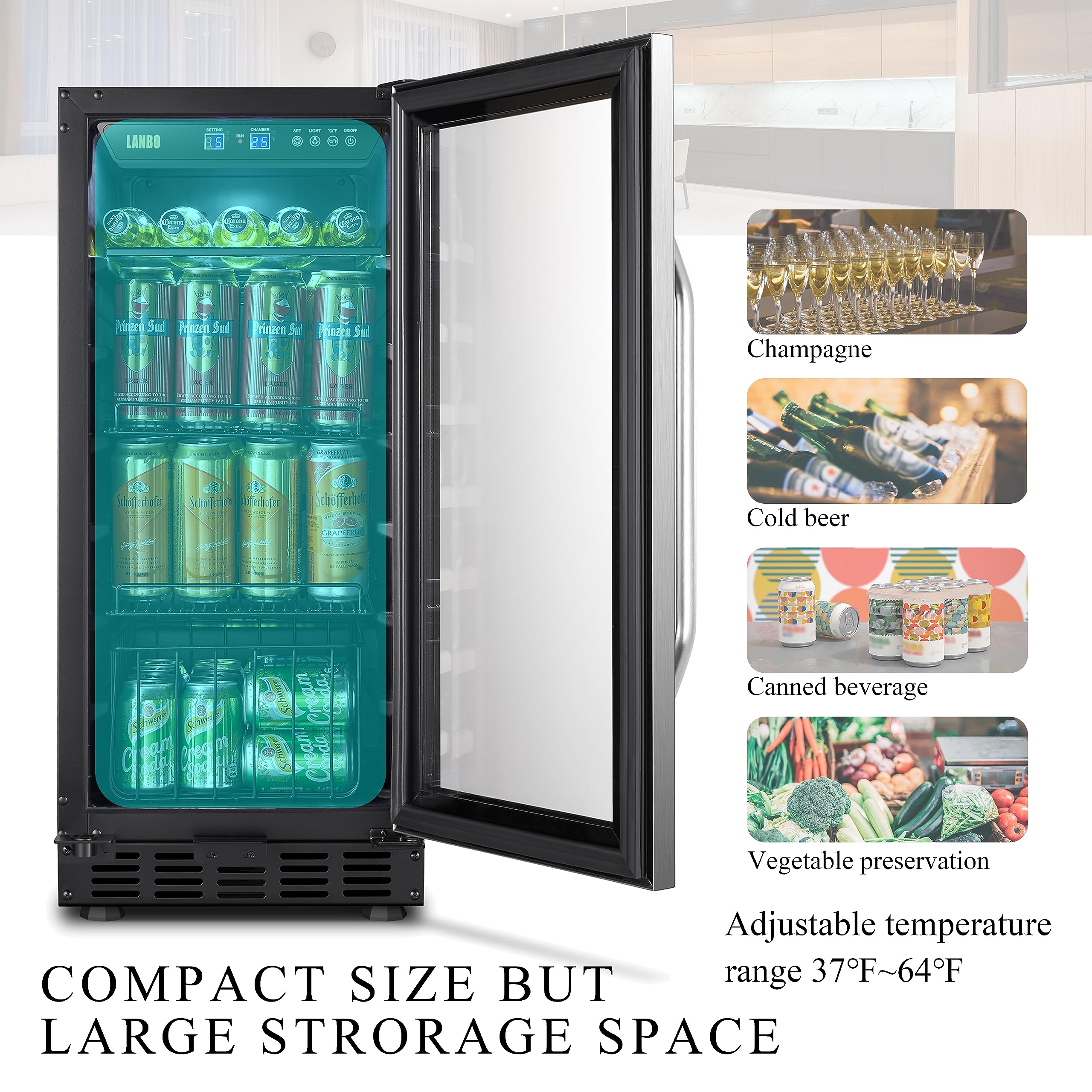 LANBO 15 Inch Beverage Cooler 70 Cans Built In Compressor Beverage Fridge on Fridge.com - View 4