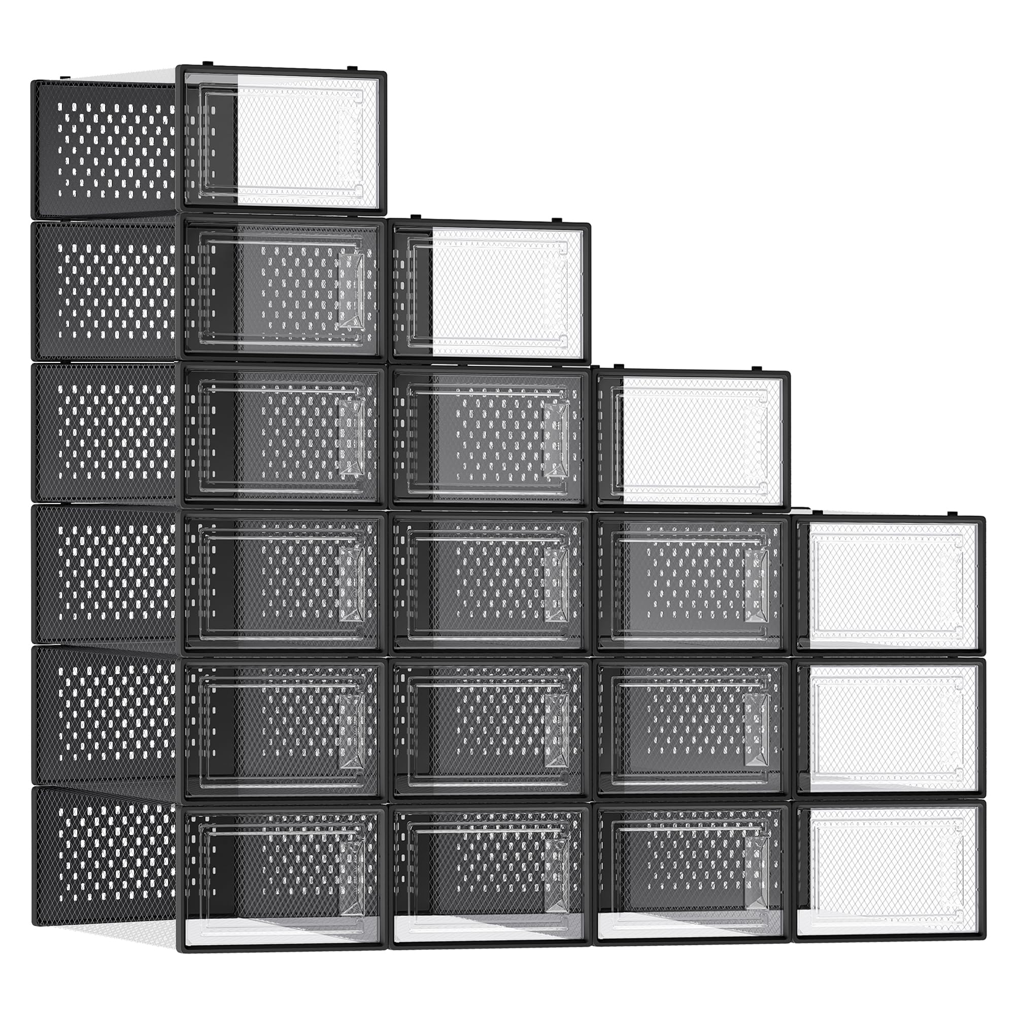 SONGMICS Shoe Boxes, Clear Plastic Sneaker Box, Pack of 18