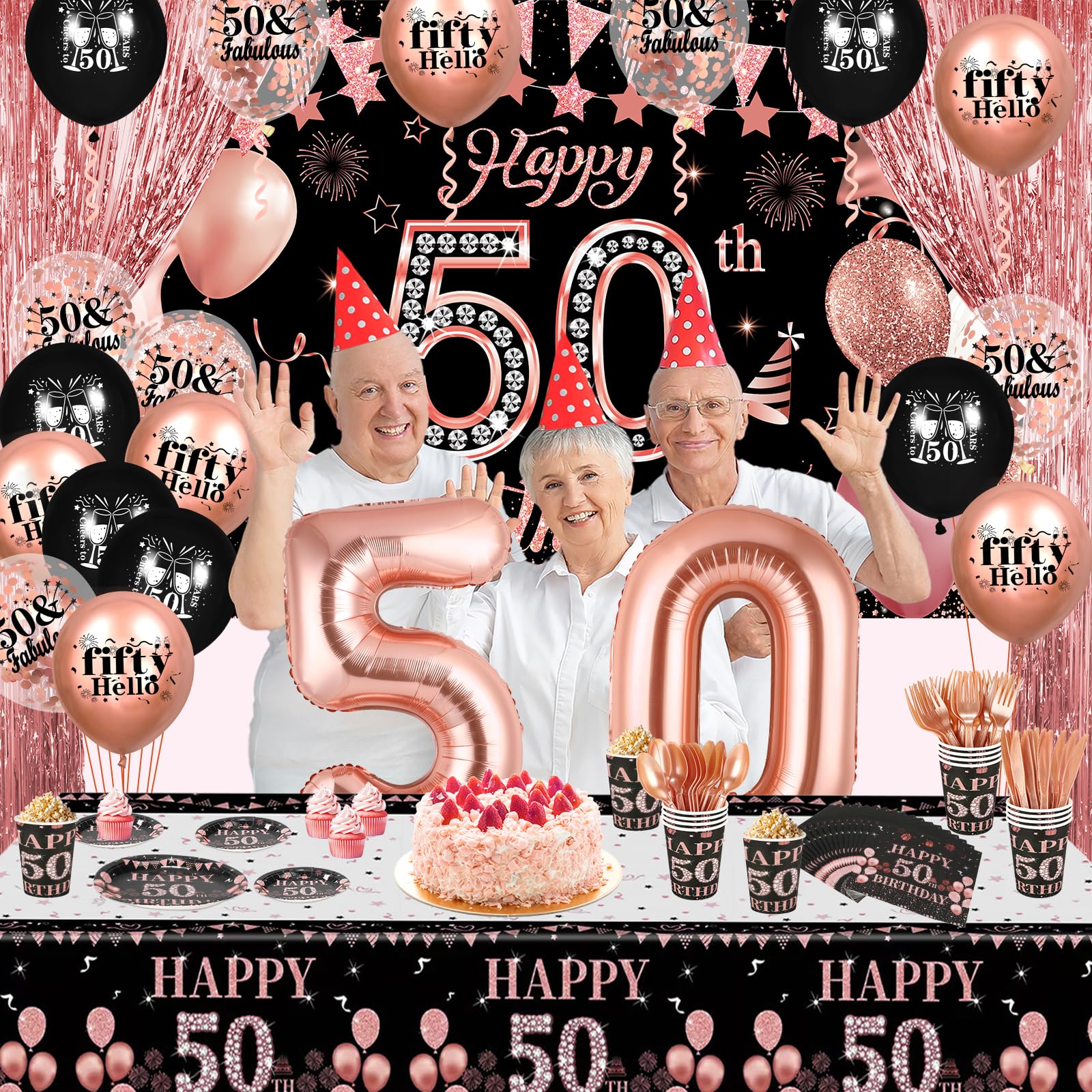 Extra Large Rose Gold 50th Birthday Banner – 300cm Fabulous 50 Party Decor For Indoor Outdoor Celebrations - View #4