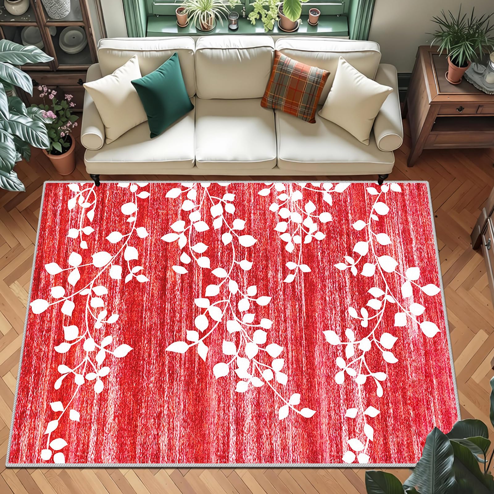Tapis salon modern rouge 200 x 250 cm à poils ras antidérapant