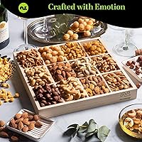 Vista 3 de NUT CRAVINGS - Cesta de regalo de nueces mixtas de Pascua en bandeja de madera reutilizable + cinta de corazón (12 surtidos) regalos de Ramadán