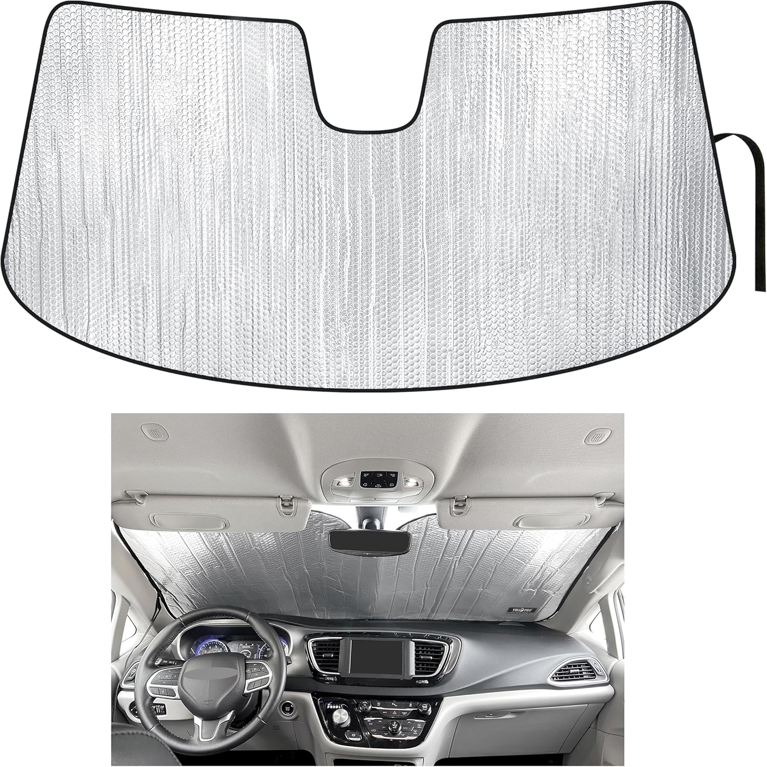 YelloPro Custom Fit Automotive Reflective Front Windshield Sunshade for 2017 2018 2019 2020 2021 2022 2023 2024 2025 Chrysler Pacifica Minivan, Hybrid, LX, Touring, Touring L, Touring L Plus, Limited