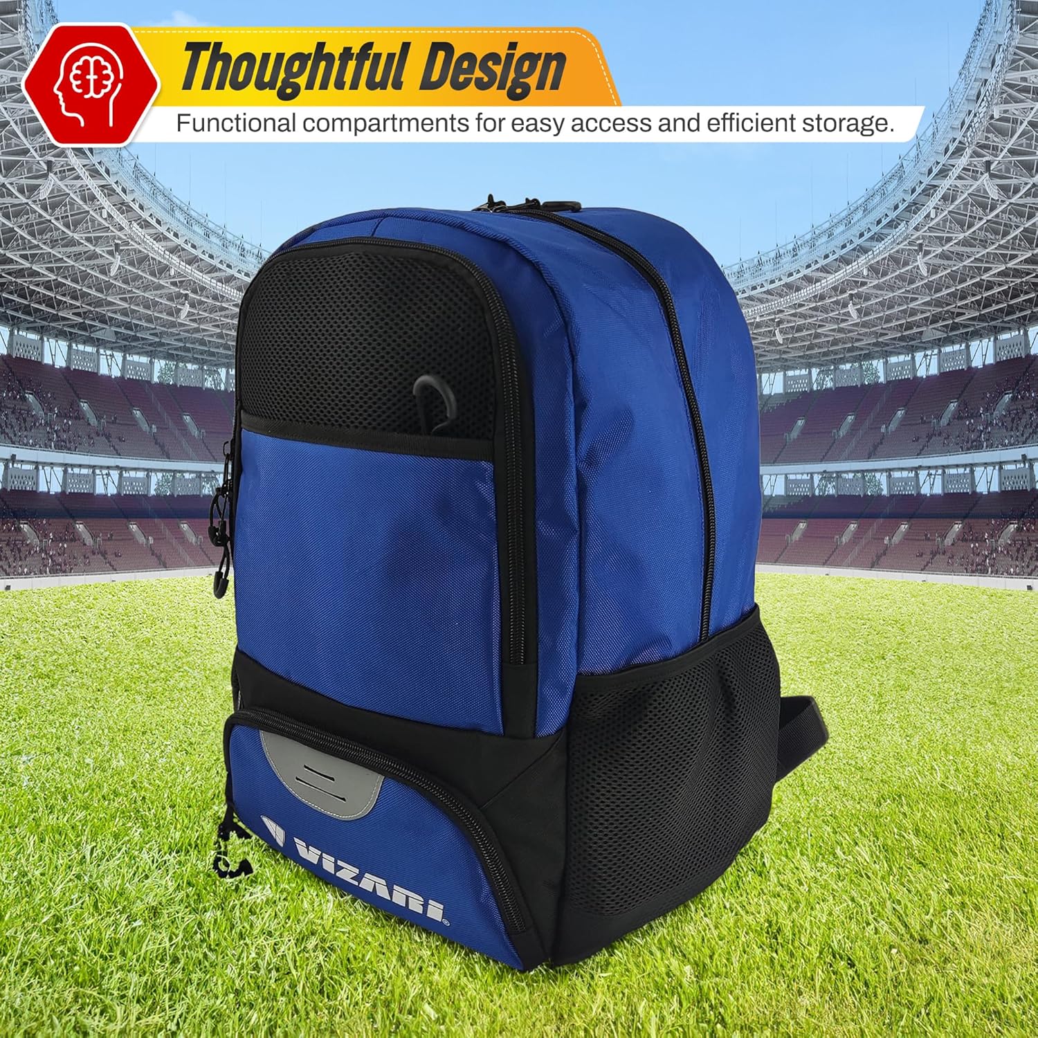 Vizari Soccer Backpack Soccer Bag | Water resistant Durable Equipment Bag for Football, Basketball, Volleyball | Cleats and Ball Compartment - Red,Blue,Pink,Black