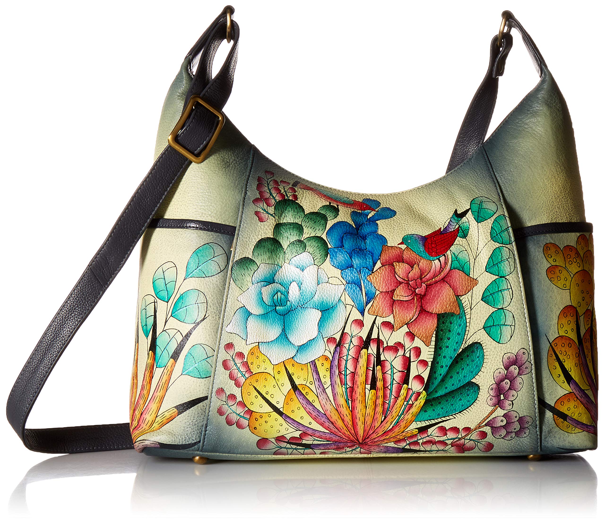 Anna by Anuschka Women's Genuine Leather Large Hobo Handbag | Hand Painted Original Artwork | Zip-Top Organizer | Succulent Dreams