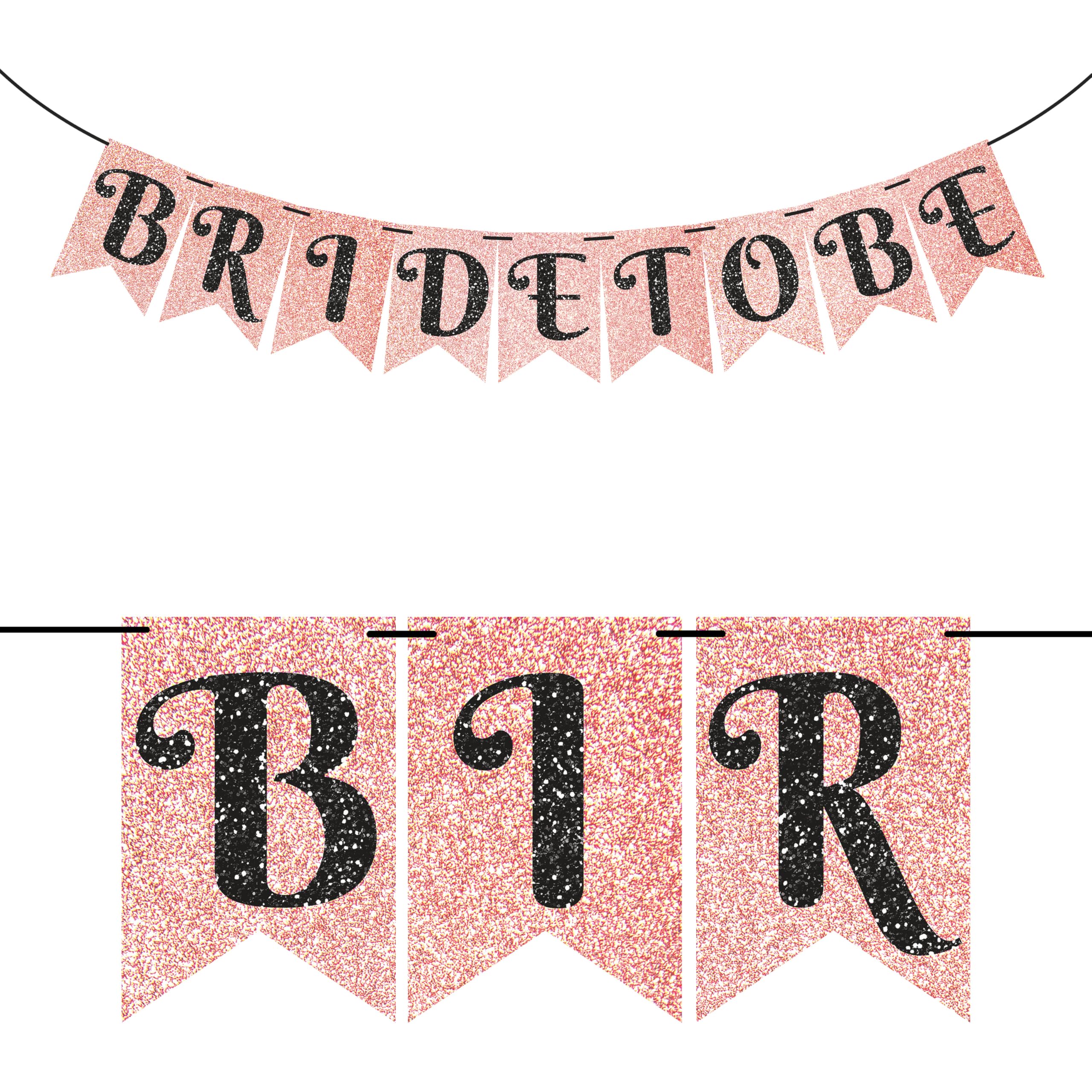 WOBBOX Bachelorette Bunting Banner, Bridal Shower Decorations, Bachelorette Party Banner For Bride & Groom, Bachelorette Party Decorations Items- Pink & Black Glitter Bride to be