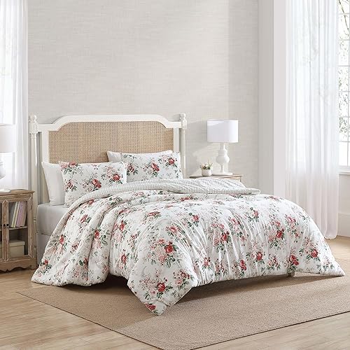 Miniatura 7 de Laura Ashley - Juego de edredón King, ropa de cama reversible de franela de algodón cepillado con fundas a juego, lujosamente suave y cálida