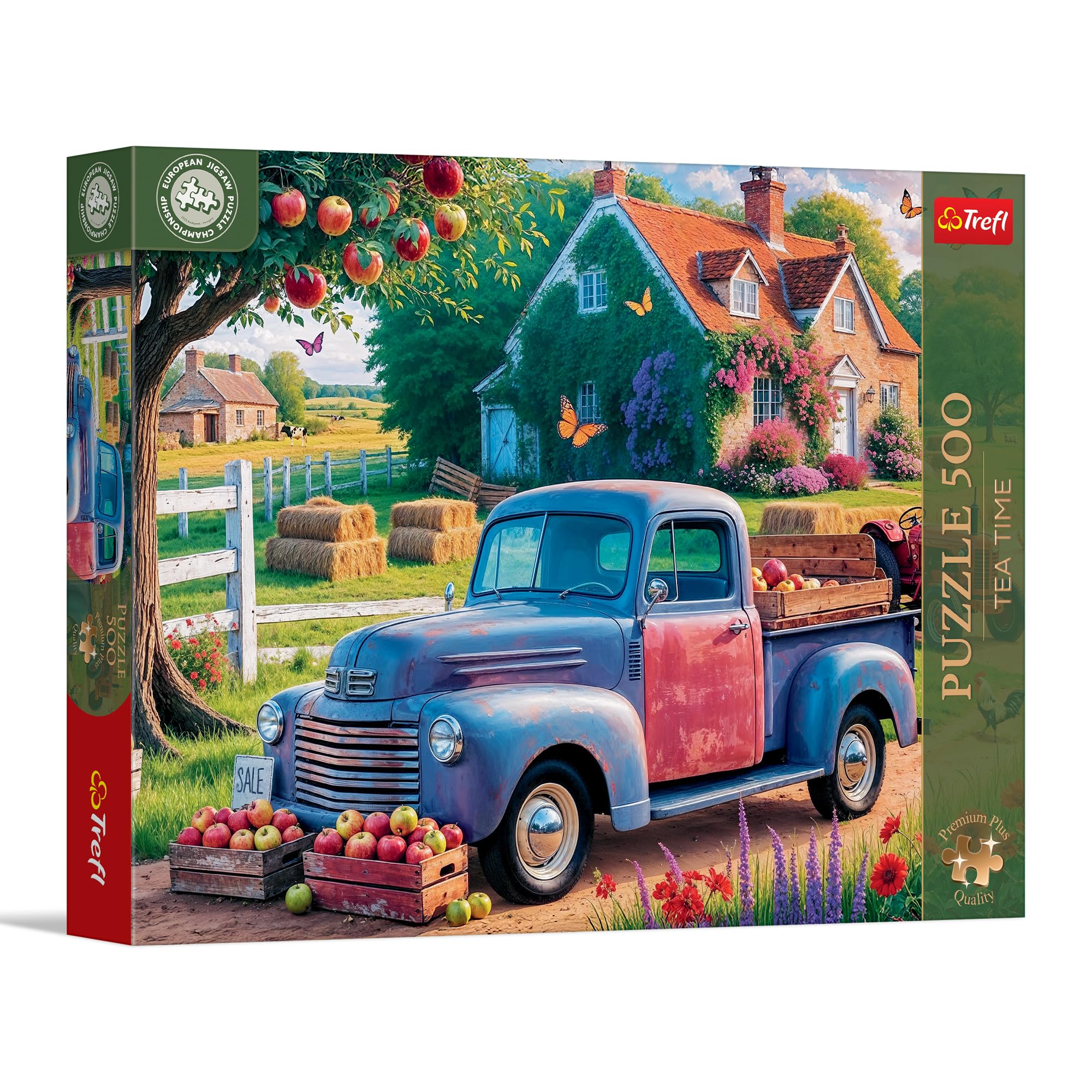 Trefl Premium Plus Quality - Puzzle Tea Time: Samochód Farmera - 500 Elementów, Seria Malowanych Nostalgicznyh Obrazków, Idealne Dopasowanie Elementów, dla Dorosłych i Dzieci od 10 lat