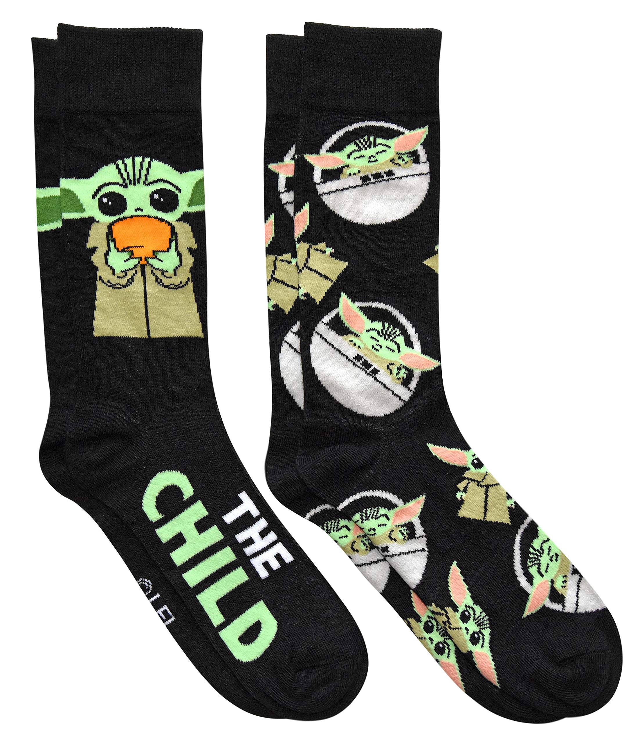 Baby Yoda Chibi Men's Crew Socks 2 Pair Pack Shoe Size 6-12