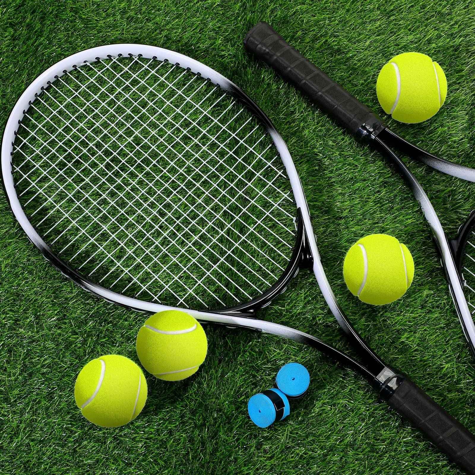 4 Pack Tennis Rackets for Adults Recreational 4 Players Pre Strung 27 Inch Tennis Racquets Lightweight Rackets Bulk with Balls Overgrips for Training