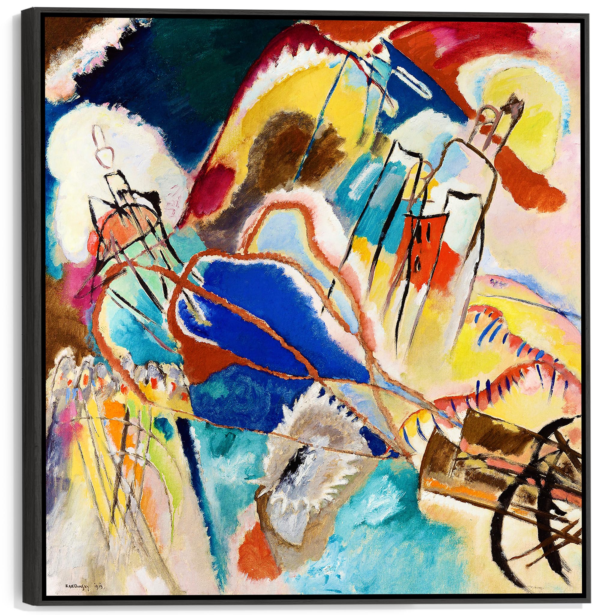 Wallfillers Multi-Coloured Modern Colourful Abstract Wall Art - Wassily Kandinsky Framed Canvas - Ffs2124 - Xl - 100X100cm