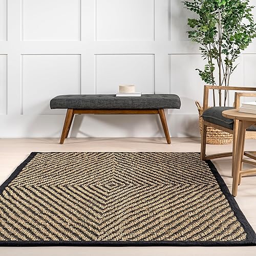 Miniatura 7 de nuLOOM Meara - Alfombra geométrica a rayas de hierba marina, 2 pies 6 pulgadas x 8 pies, color negro