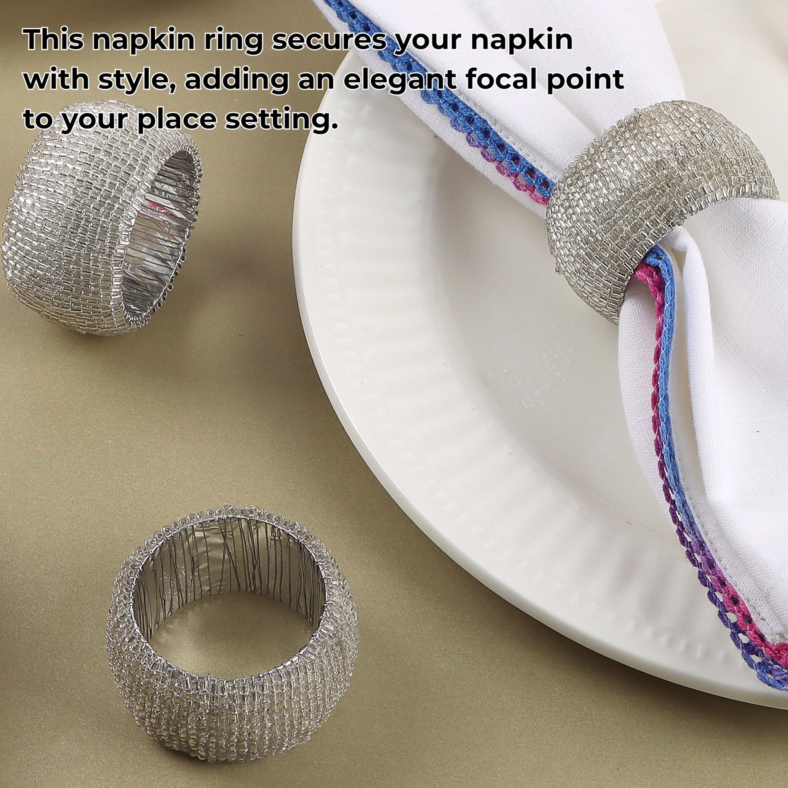 Set di 12 portatovaglioli con perline, fatti a mano da abili artigiani, per Natale, Ringraziamento, feste, decorazioni da tavolo, set di anelli decorativi per tovaglioli, argento