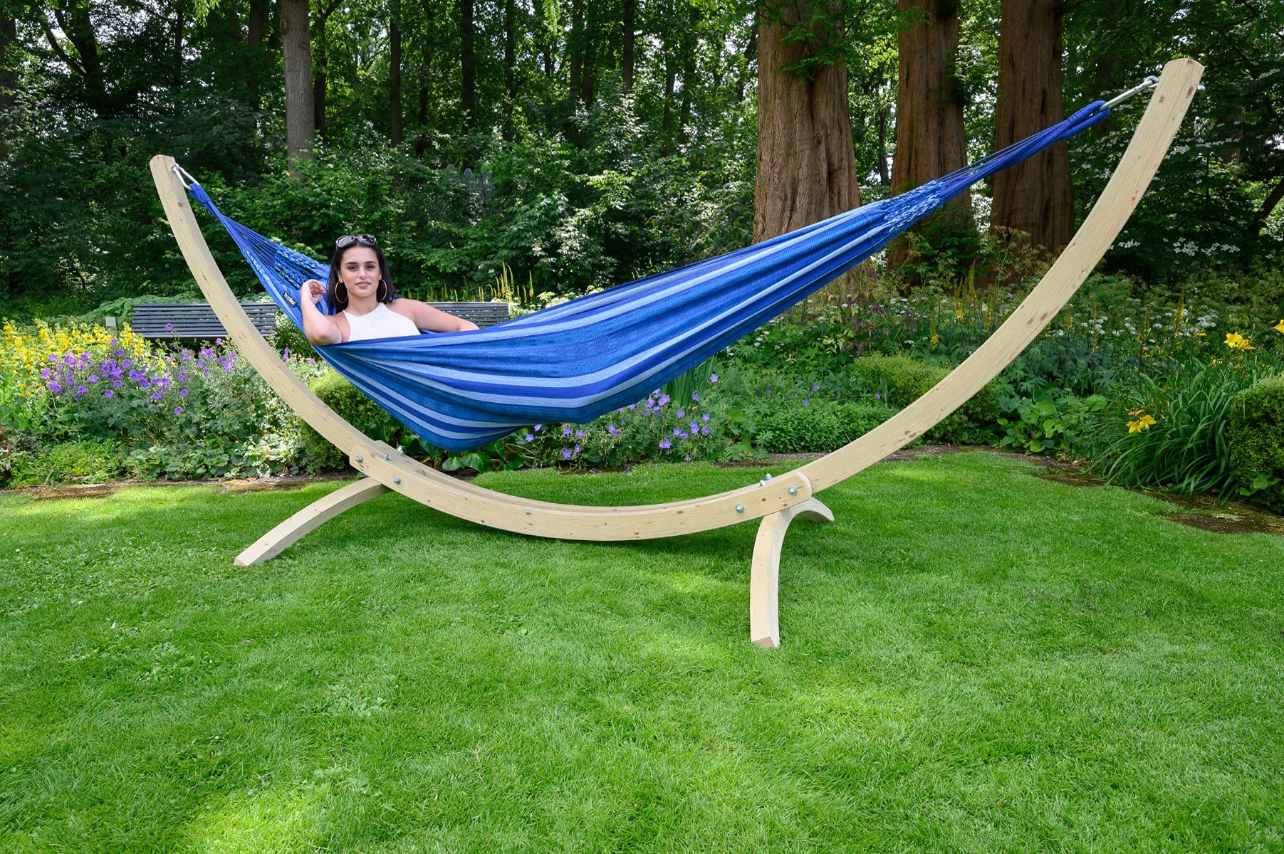Tropilex Hamac de Jardin Exterieur | Hamac Double Camping Randonnée 2 Personnes | Capacité 180 kg Colombien | Fabriqué à la Main | Style Retro Chill Bleu 350 cm