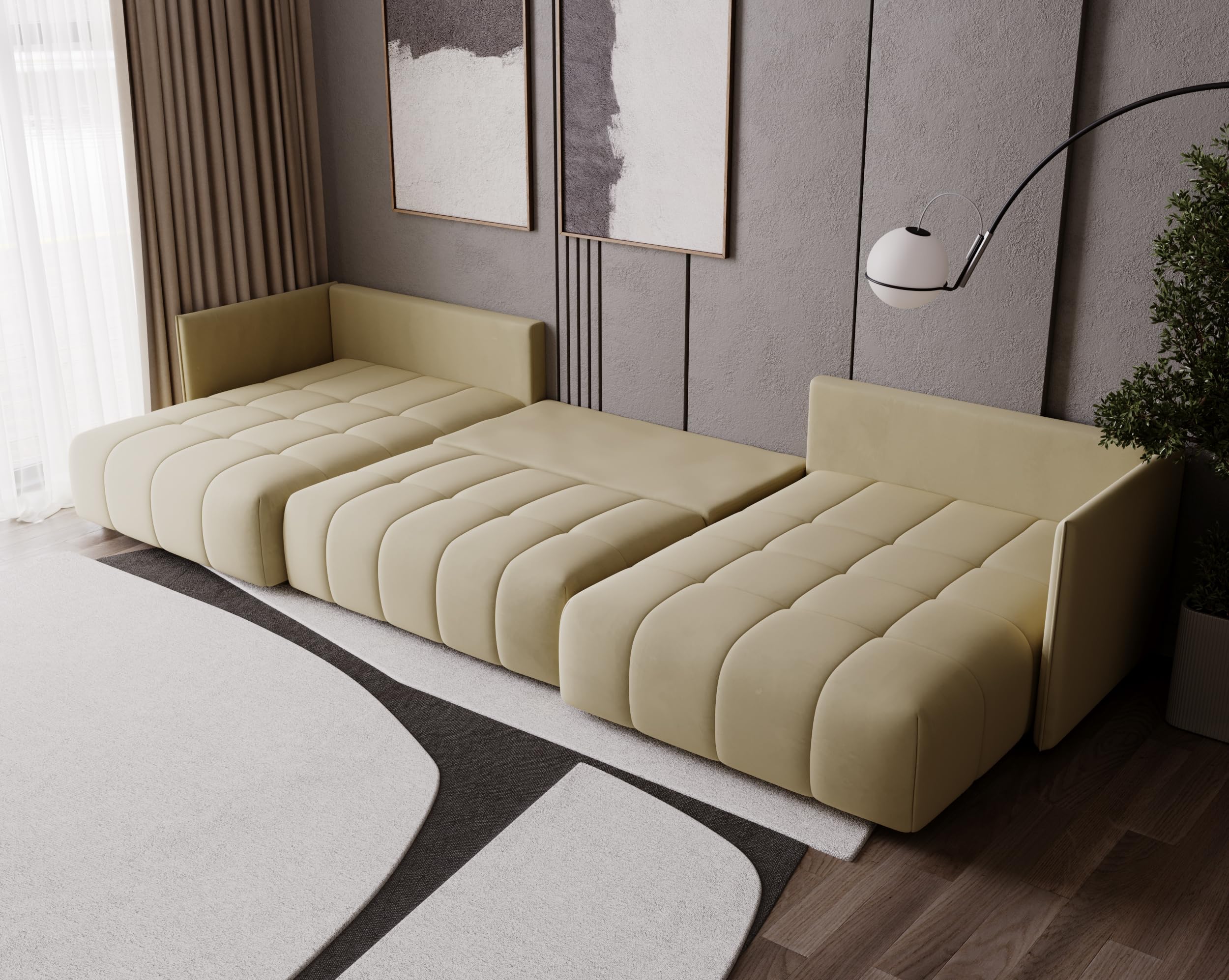Wohnlandschaft u Form- Gona U - Schlafsofa 346 x 188 cm - T30-Schaumstoff - Automatisches Zusammenklappen für einfaches Entfalten - 346x188x93cm - Monolith 84 (Grau)