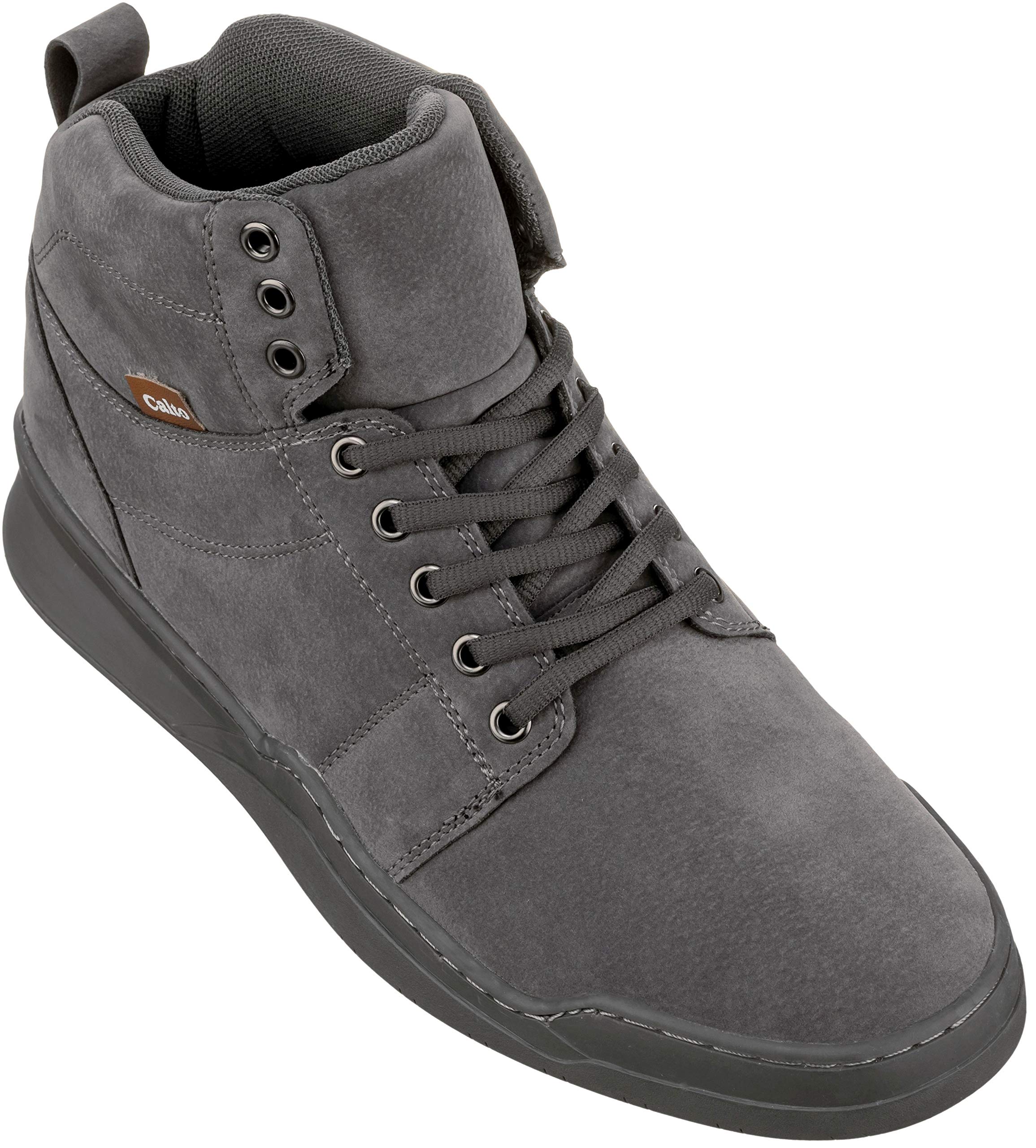CALTO Men's Invisible Height Increasing Elevator Shoes - Grey Athletic Ankle Top Sneaker Boots - 2.6 Inches Taller - H3122- Size 7 D(M) US