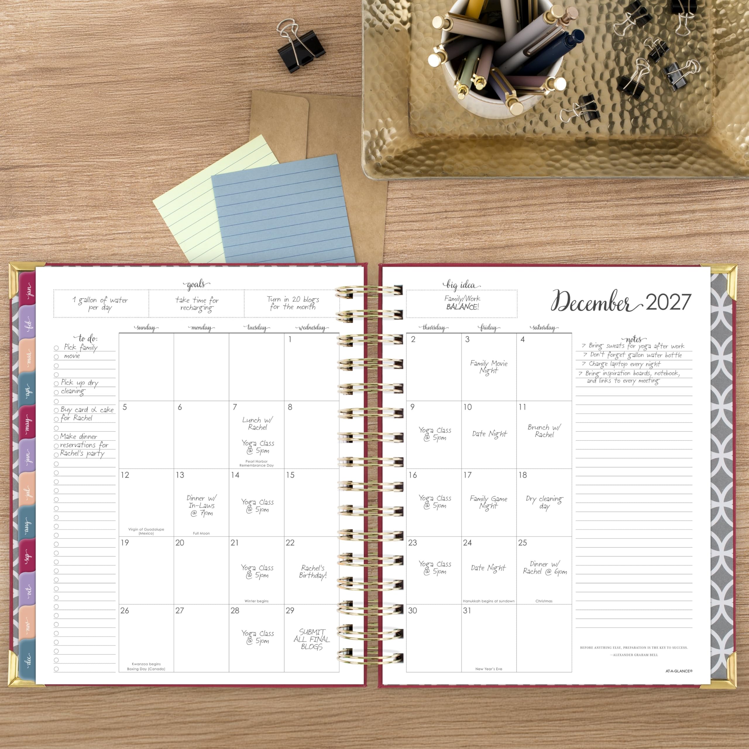 AT-A-GLANCE Agenda 2027, giornaliera e mensile, 17,8 x 22,2 cm, copertina rigida, motivo: armonia, colore: bacca (6099-806-59-27)