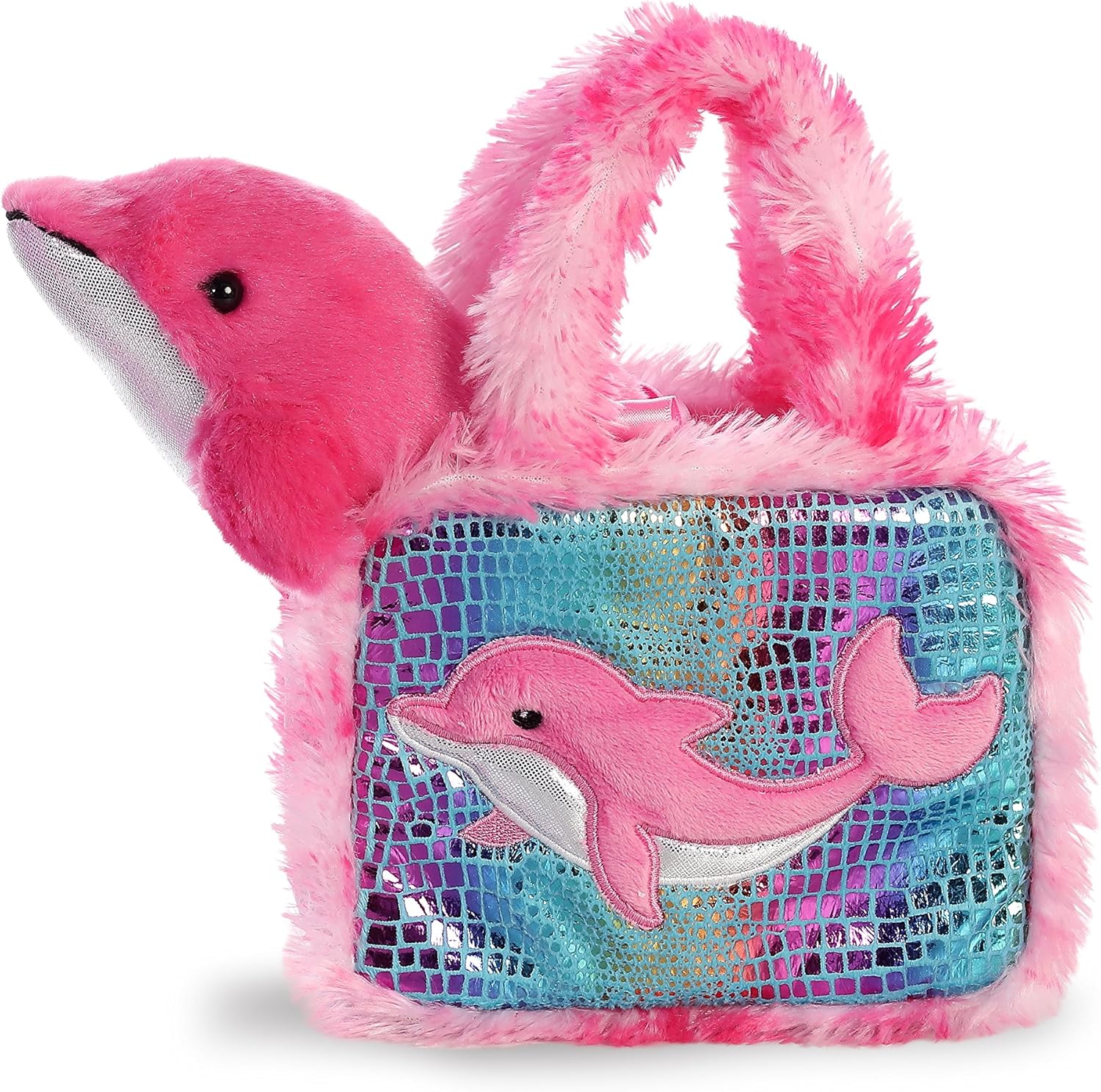 Aurora® Fashionable Fancy Pals™ Dolphin Stuffed Animal - Plush with Stylish Purse for Dress Up Fun - Perfect for Kids 3+ Years, Costumes, and Birthdays - Multicolor 7 Inches