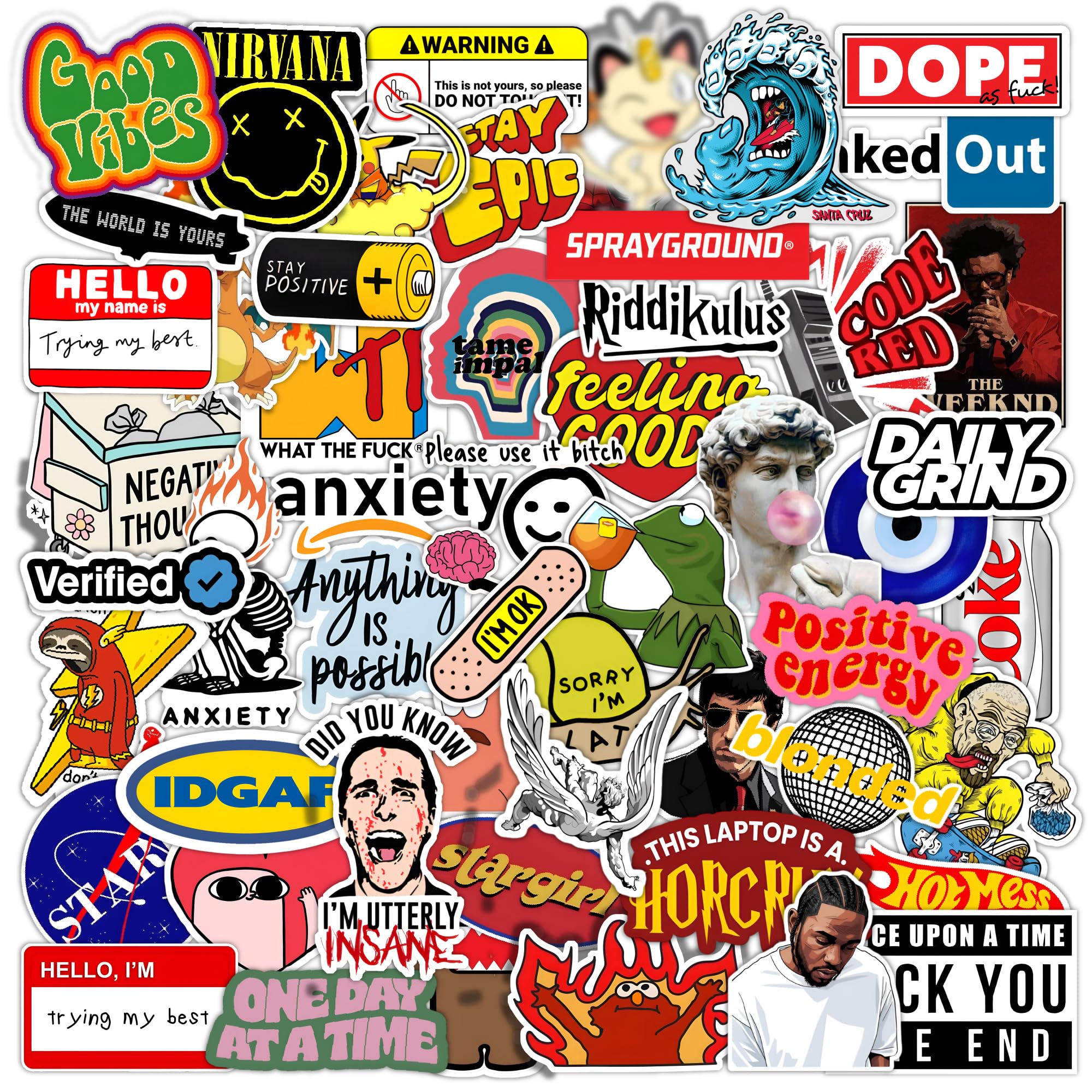 CodersParadise Random Stickers Pack of 60, Assorted Vinyl Decals for Laptop, Water Bottle, Phone Case, Journal, Scrapbook, Notebook, Luggage, Helmet, Bicycle and DIY Craft Projects