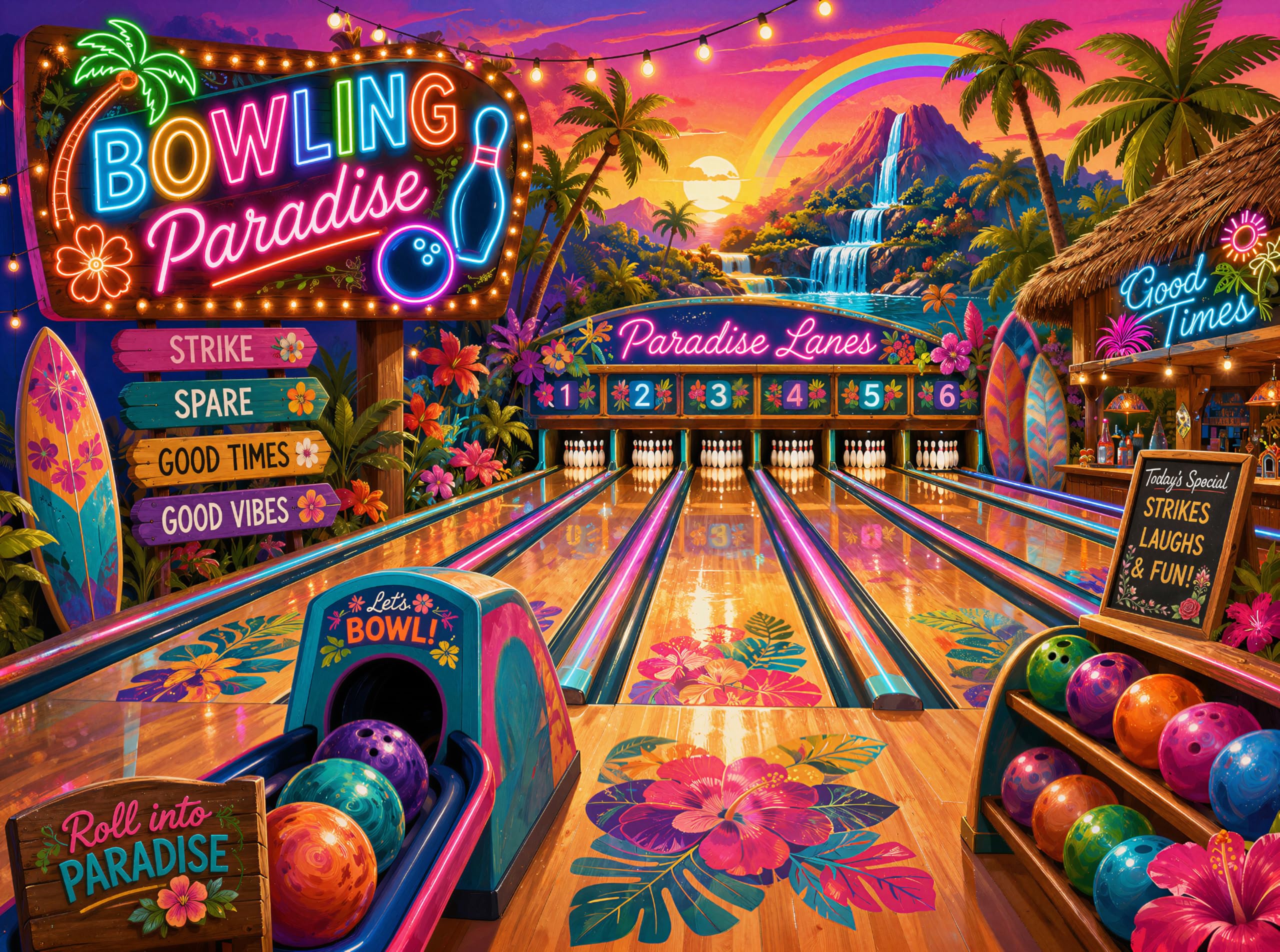 Adult Jigsaw Puzzle 1000 Piece Bowling Paradise