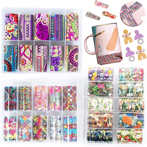 Juego de calcomanías de transferencia de papel de aluminio, suministros de relleno de resina, 30 rollos de flores láser, retro bohemio, geometría de disponible en Yaxa Costa Rica