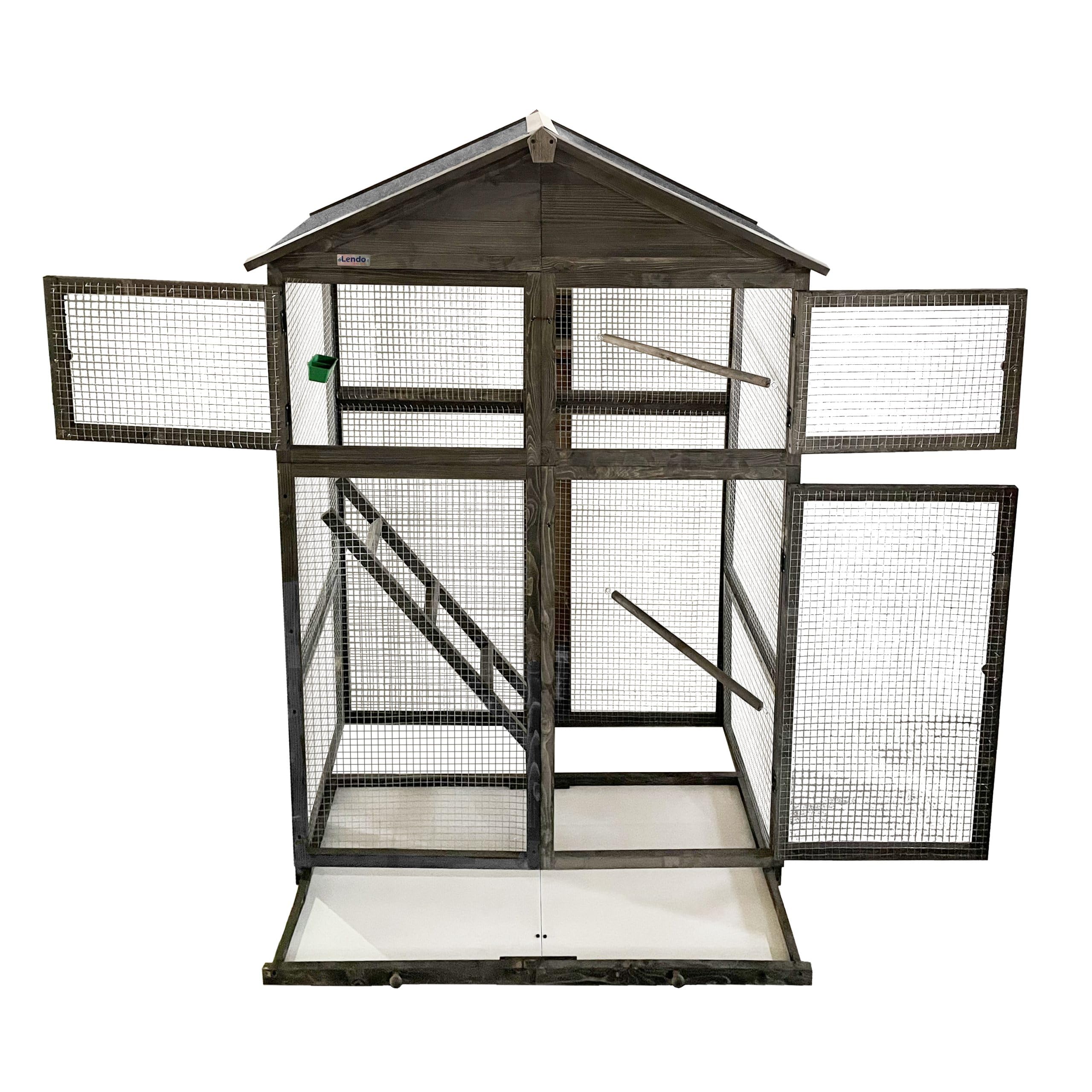 Volière Extérieure en Bois Traité pour Oiseaux – Cage à Oiseaux avec Toit Bitumé, Mangeoire, Perchoirs et Tiroir Amovible – Volière pour Perruches, Canaris –115x58x164 cm (Gris)