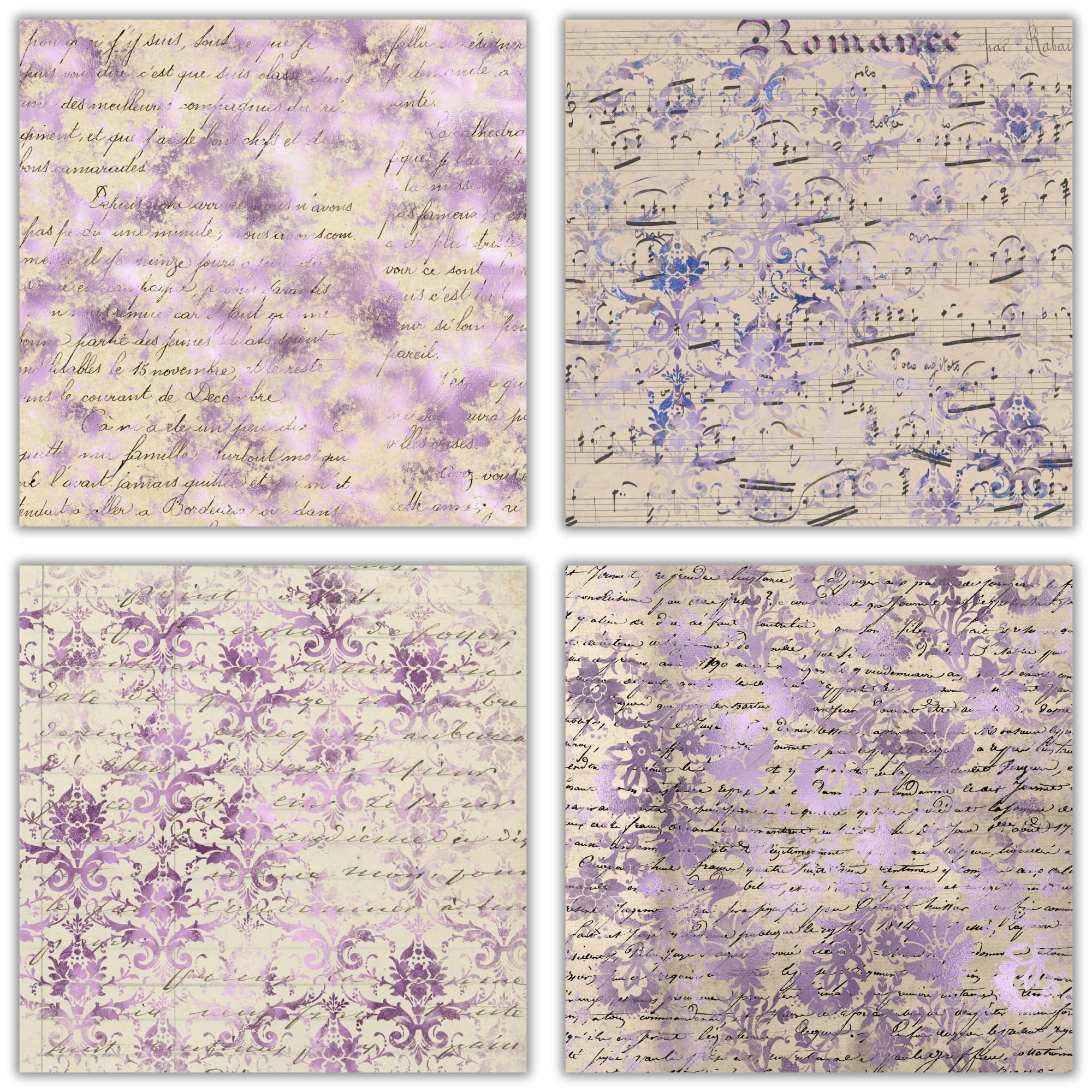 XERE 40 arkuszy fioletowego papieru do scrapbookingu, wzór efemerydy, zestaw papieru do dziennika, szkicownika, tworzenia zakładek, dziennika śmieci, materiałów artystycznych do scrapbookingu, 40