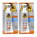 Gorilla 100% Silicone Caulk, Waterproof Sealant, 2.8oz Squeeze Tube (Pack of 2) – Clear -10 Year Mold Resistant Kitchen, Window, Bath, Marine, Door and More