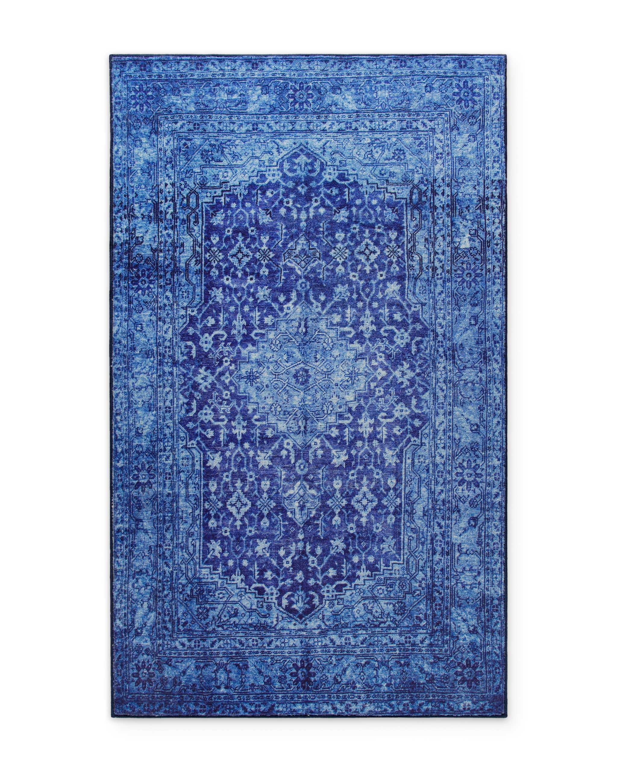 Dywanik łazienkowy WECONhome Ralph, orientalny design vintage, antypoślizgowy spód, pranie 30 °C, certyfikat OEKO-TEX® (70 x 120 cm, niebieski wielokolorowy) | Orientalne wzornictwo vintage, antypoślizgowy spód TPE, nadaje się do prania w temperaturze do